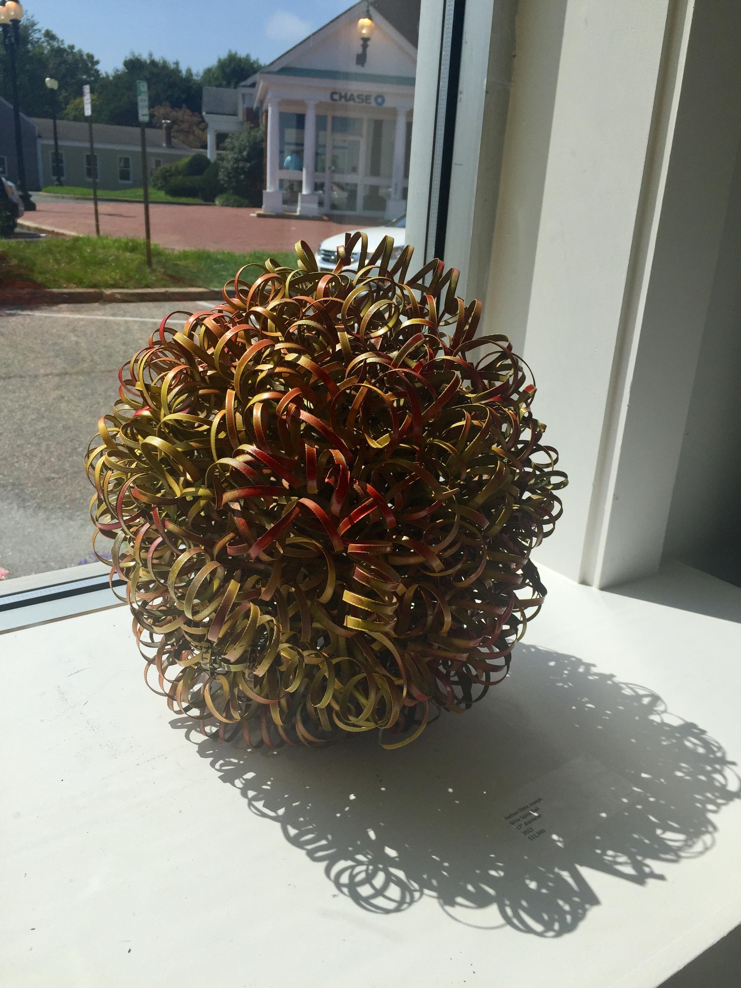 Copper Wire Spiral Ball Sculpture (Bright Red, Yellow, and Orange) For Sale 3