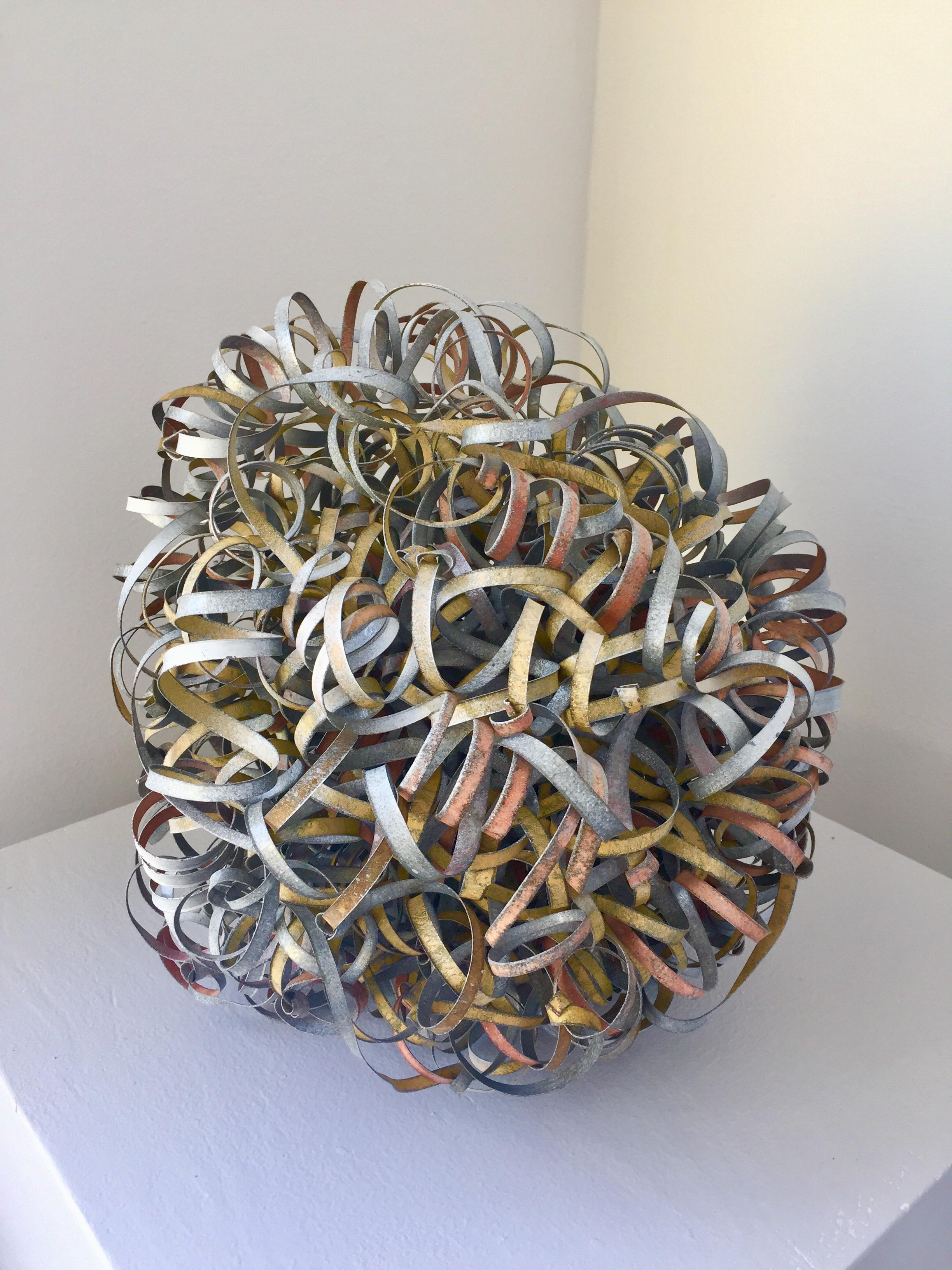 Nathan Slate Joseph Abstract Sculpture - Copper Wire Spiral Ball Sculpture (Silver and Gold) 