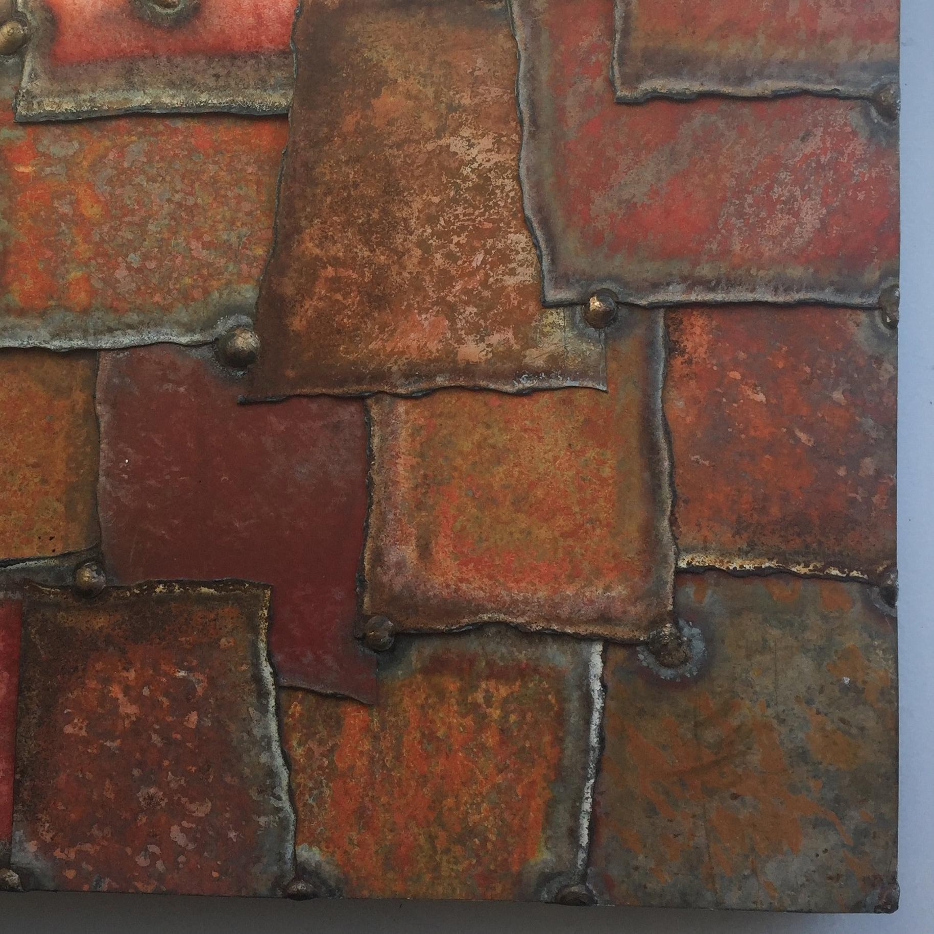 Untitled (SMALL STEEL WORK, OXIDIZED BRASS RED)
Pure Pigments, Steel 
Sculpture with Industrial Urbanized Metal Materials
12