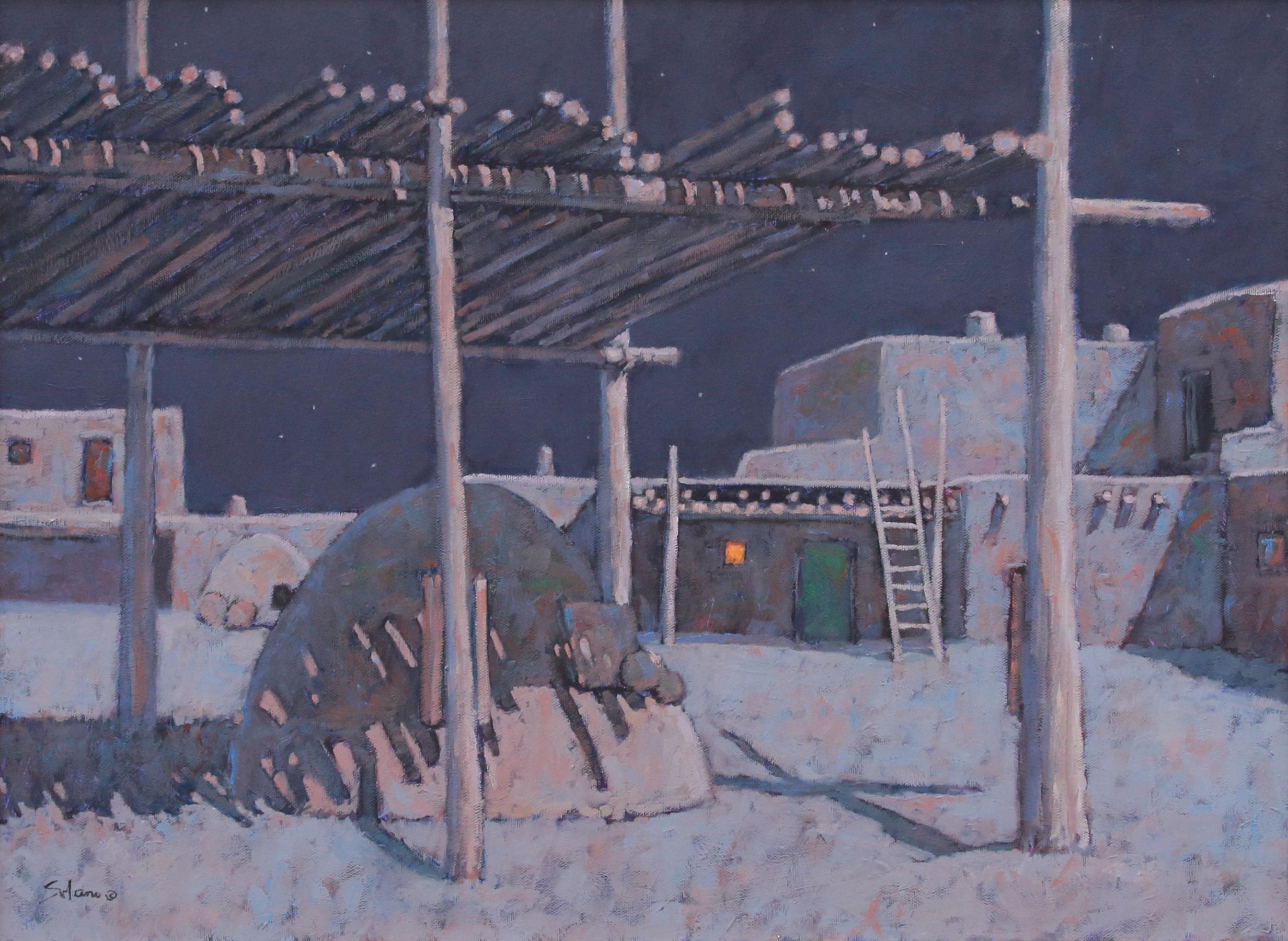 Moonlight auf Taos Pueblo (Realismus), Painting, von Nathan Solano