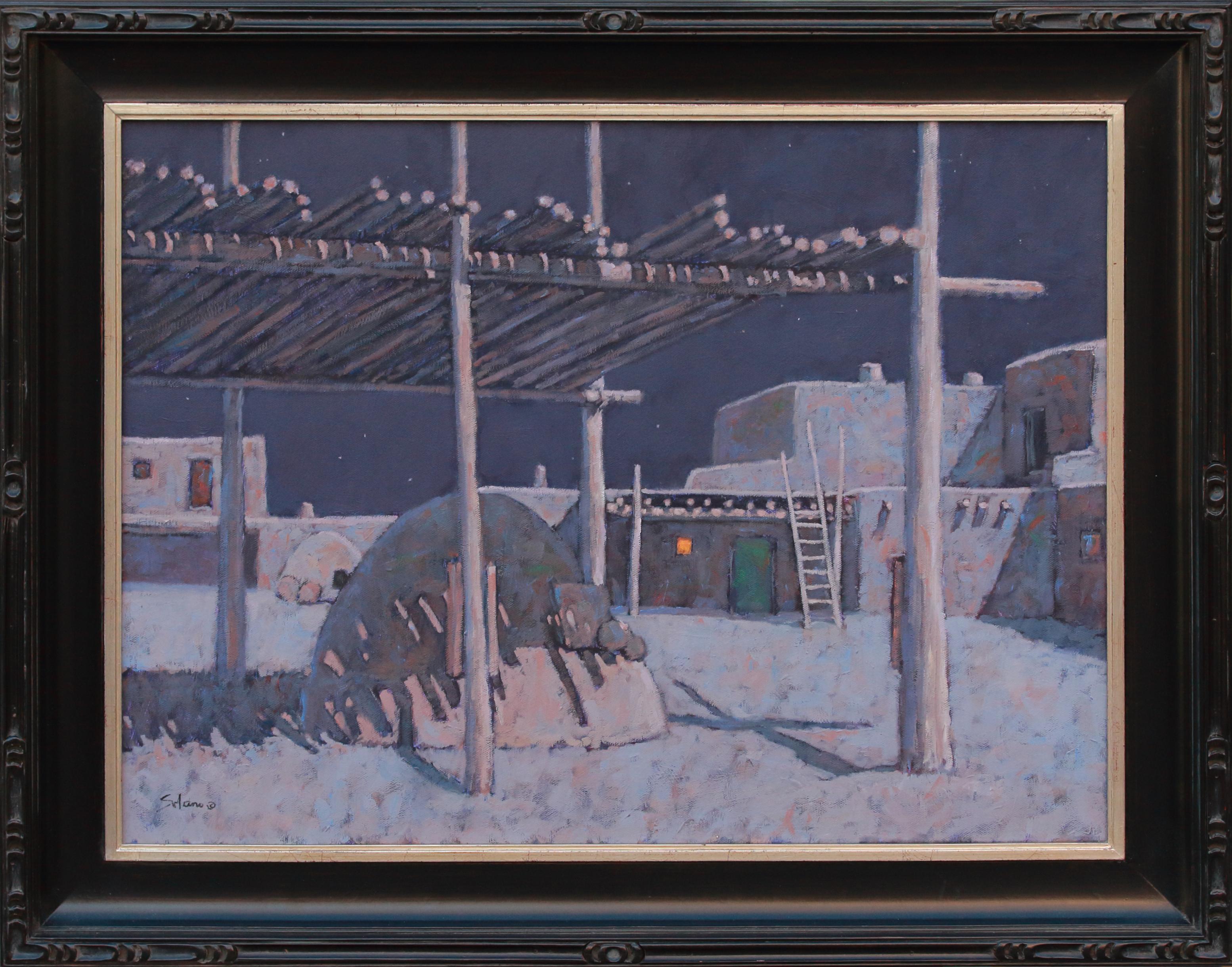 Moonlight auf Taos Pueblo – Painting von Nathan Solano