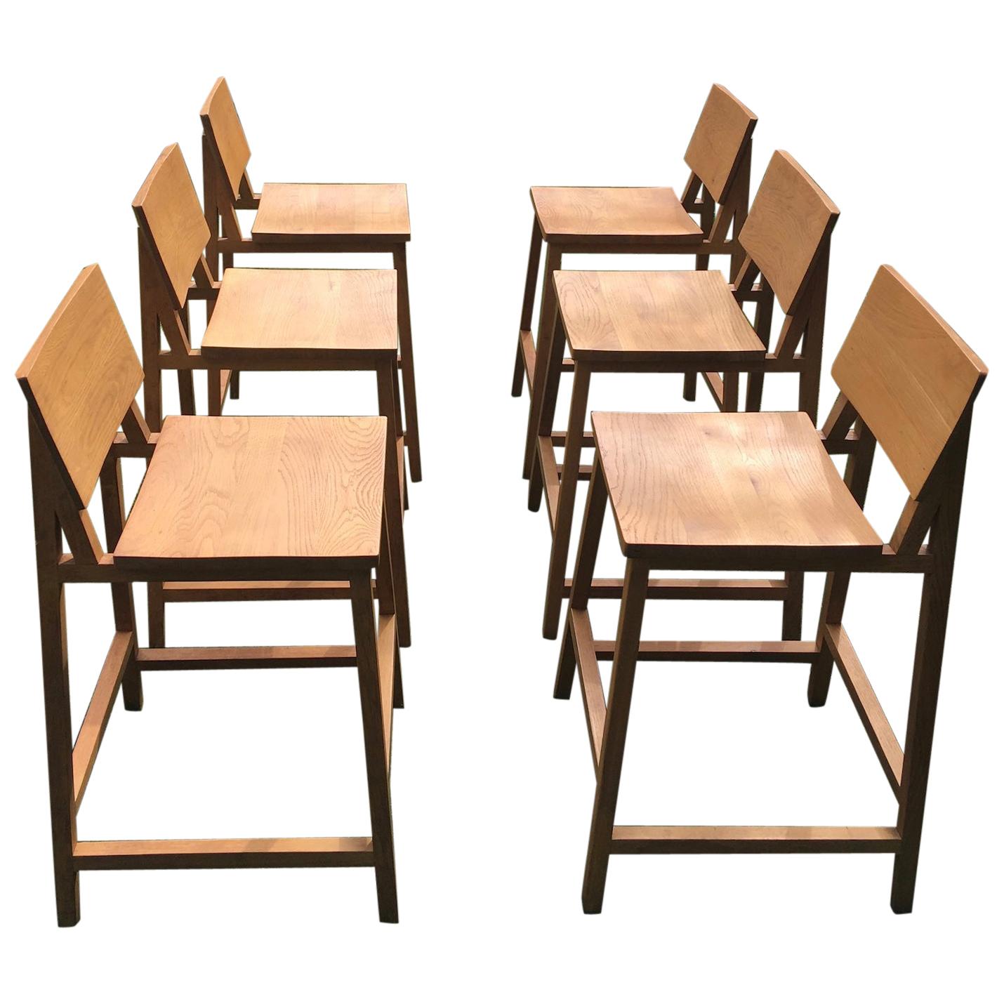 Set of 6 Nathan Yong for Ethnicraft Oak N3 Counter, Bar Stools / Chairs