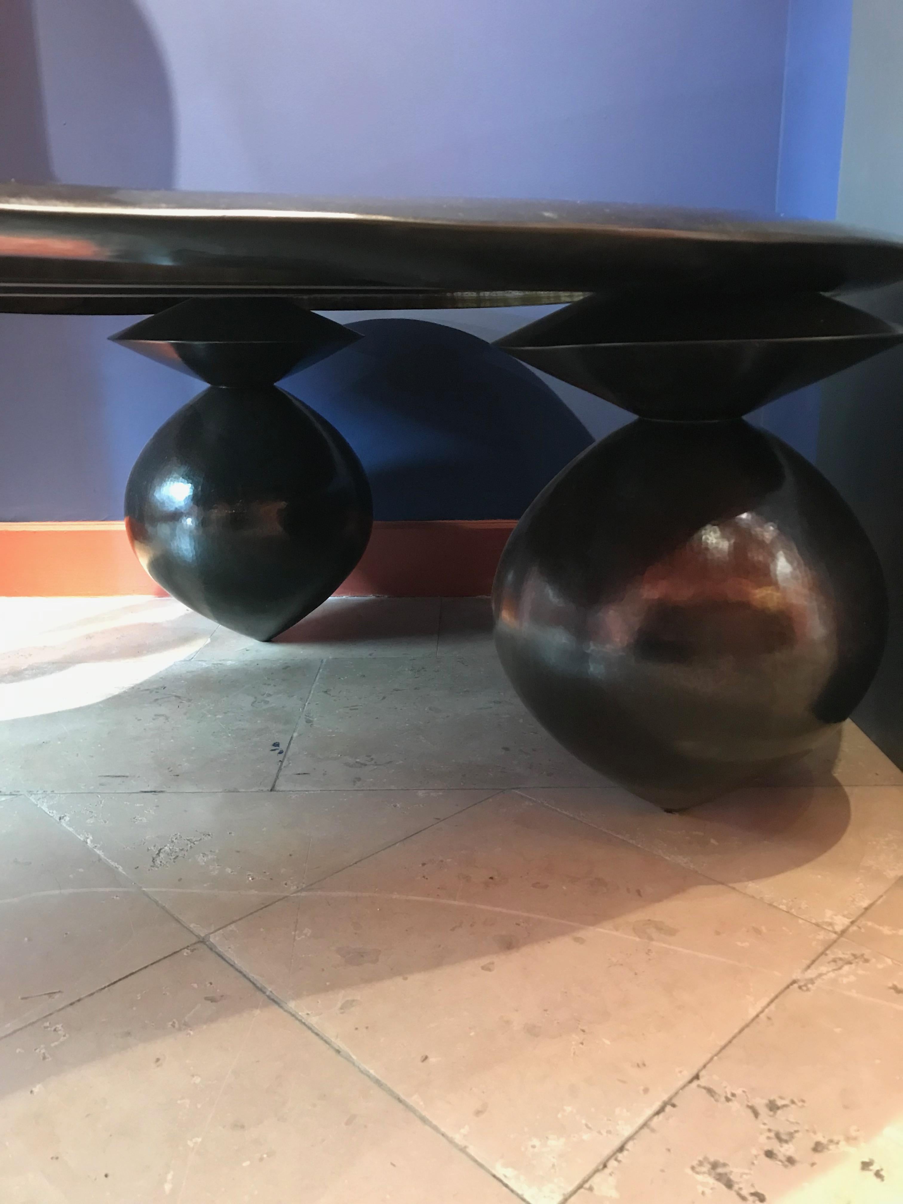 Contemporary Nathanaël Le Berre 2019, Unique Hammerd Copper Table Al'inbïq For Sale