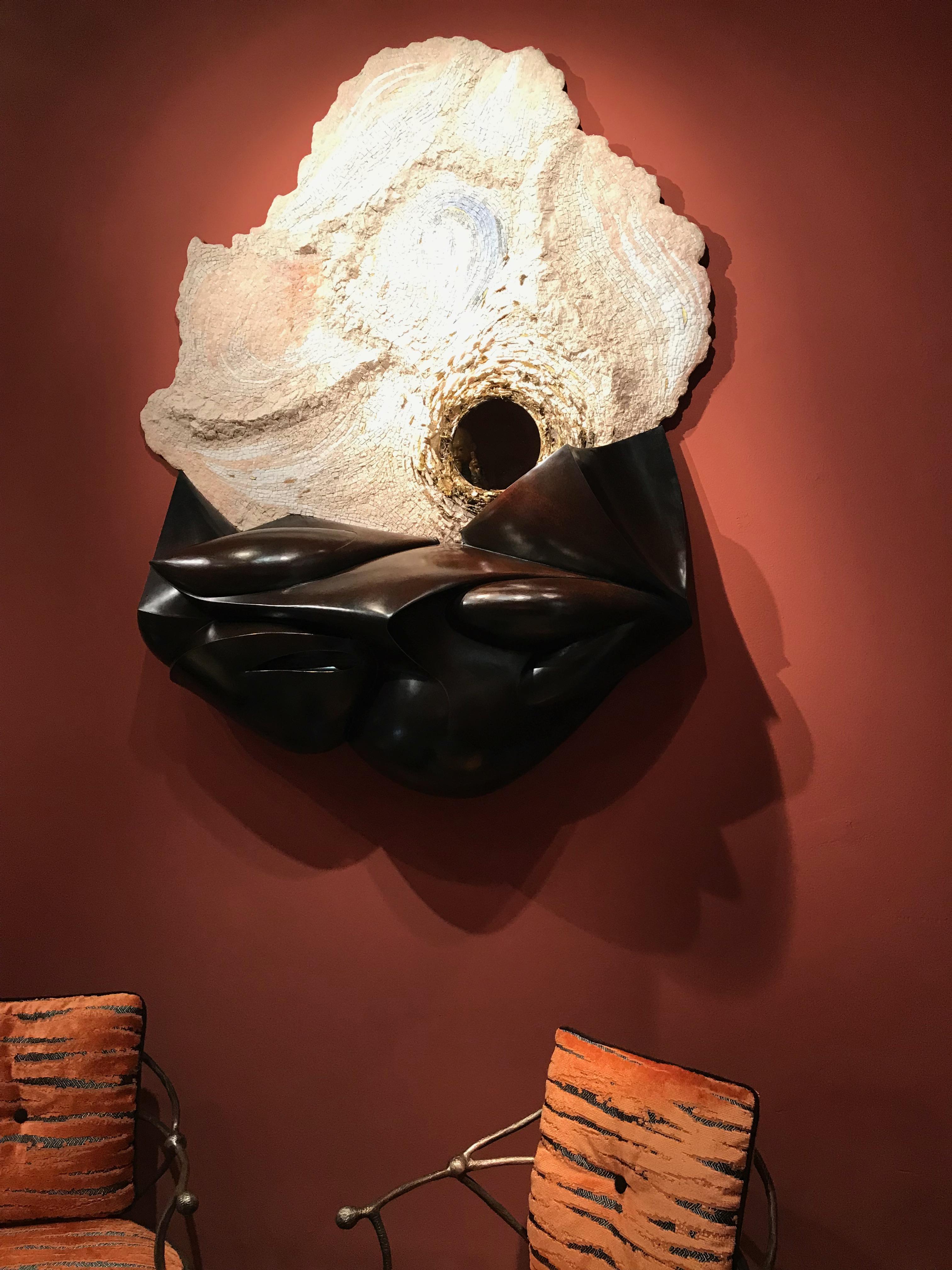 Nathanaël Leberre, Large Unique Mirror Genesis, Hammered Copper, Marble For Sale 3