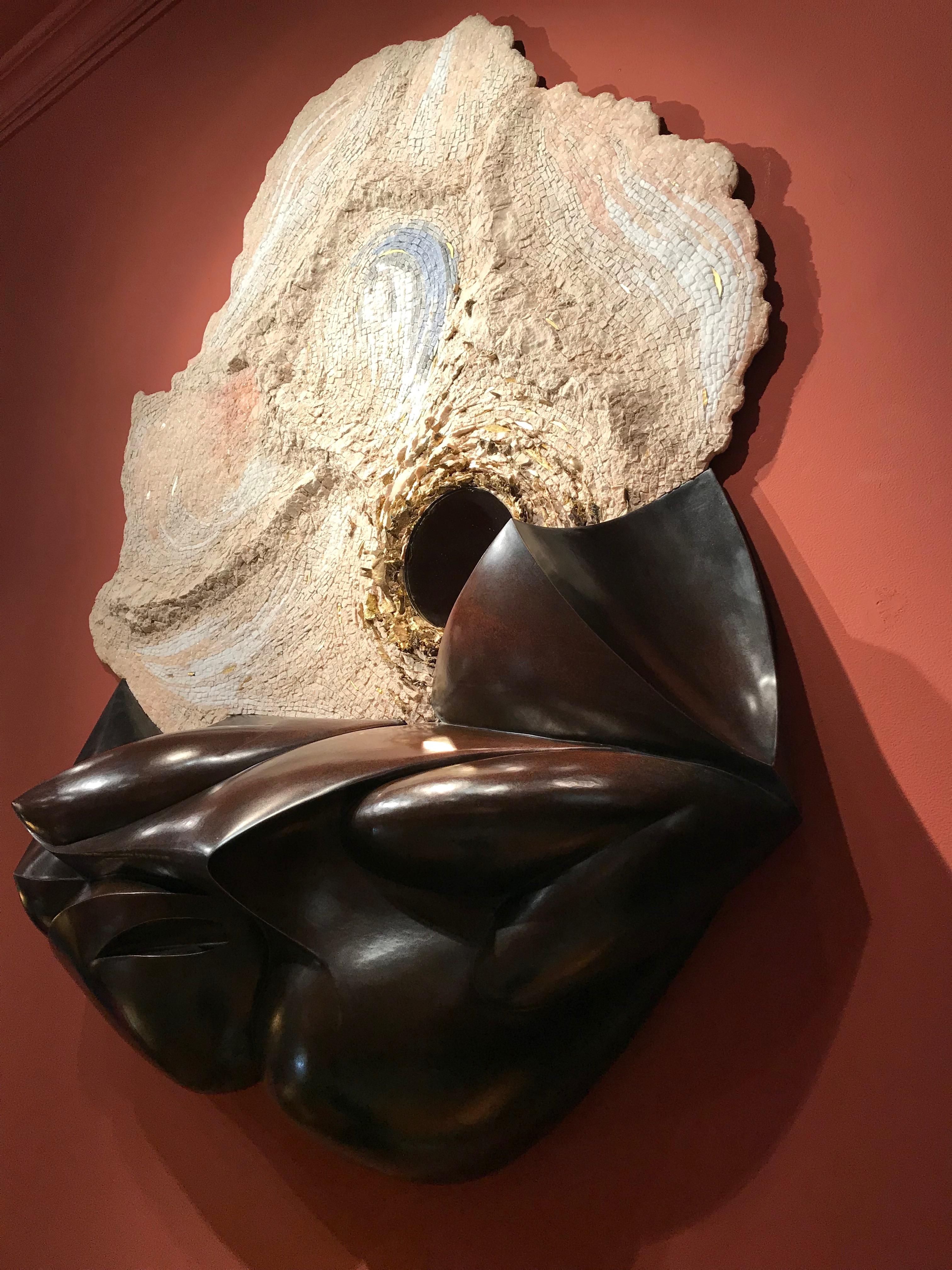 Nathanaël Leberre, Large Unique Mirror Genesis, Hammered Copper, Marble In Excellent Condition For Sale In Paris, FR
