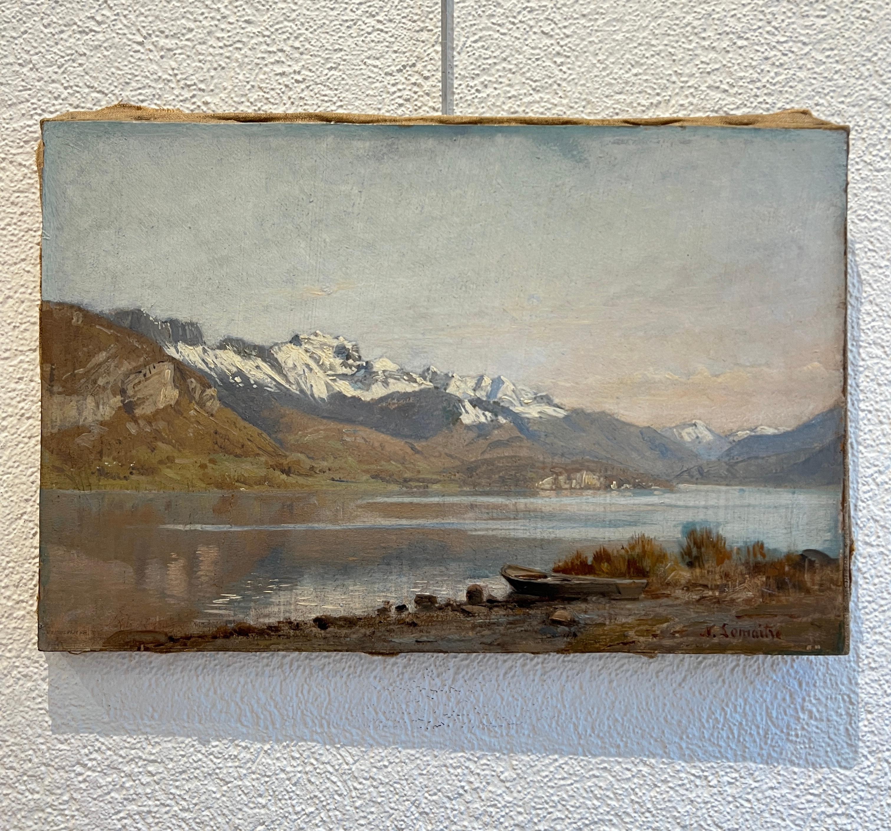 Lake and mountains - Painting by Nathanaël Lemaître