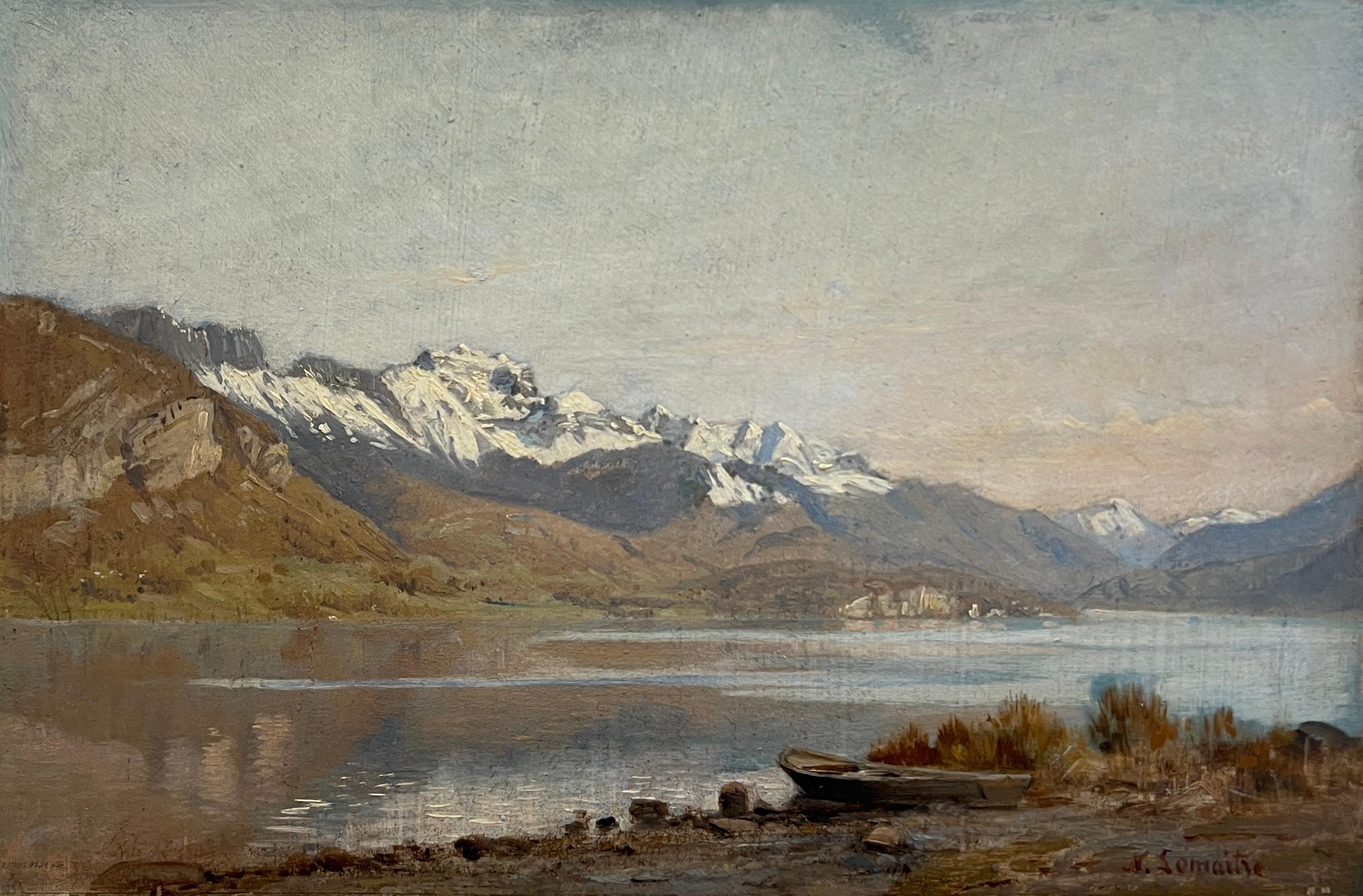 Nathanaël Lemaître Landscape Painting - Lake and mountains