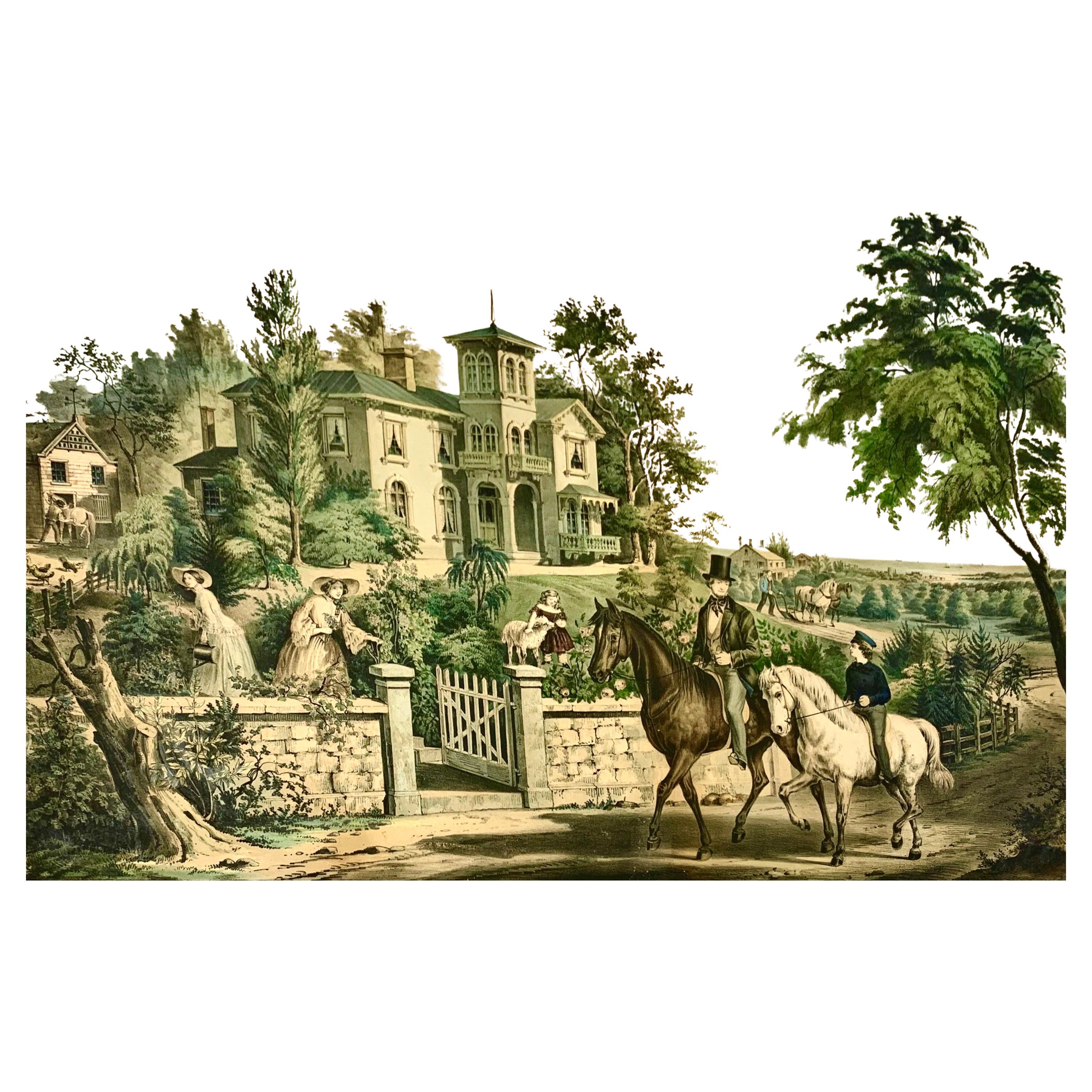 Nathaniel Currier Lithograph "May Morning" American Country Life Series C. 1855 For Sale