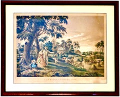 Nathaniel Currier Lithograph Summer's Evening American Country Life Series C1855