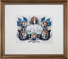 19th century color lithograph portraits ship seascape patriotic flags military