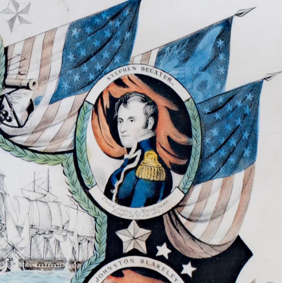 Lithographie colorée à la main « Naval Heroes of the United States » de Nathaniel Currier en vente 4