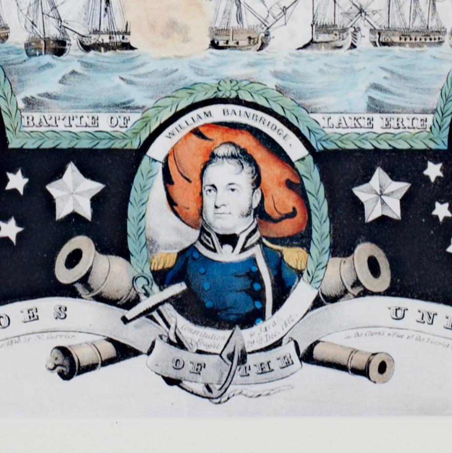 siglo xix litografía en color retratos barco paisaje marino banderas patrióticas militares en venta 2