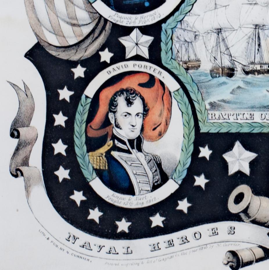 Lithographie colorée à la main « Naval Heroes of the United States » de Nathaniel Currier en vente 7
