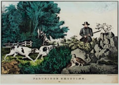 Used 'Partridge Shooting' original hand-colored lithograph by Nathaniel Currier