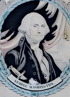 19th century color lithograph portraits patriotic American stars flags