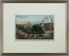 View of the Park, Fountain & City Hall, N.Y. 1851 hand-colored lithograph