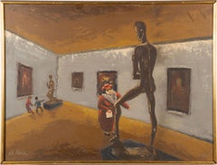Vintage American School Museum Interior "Studying Anatomy" Humorous Oil Painting