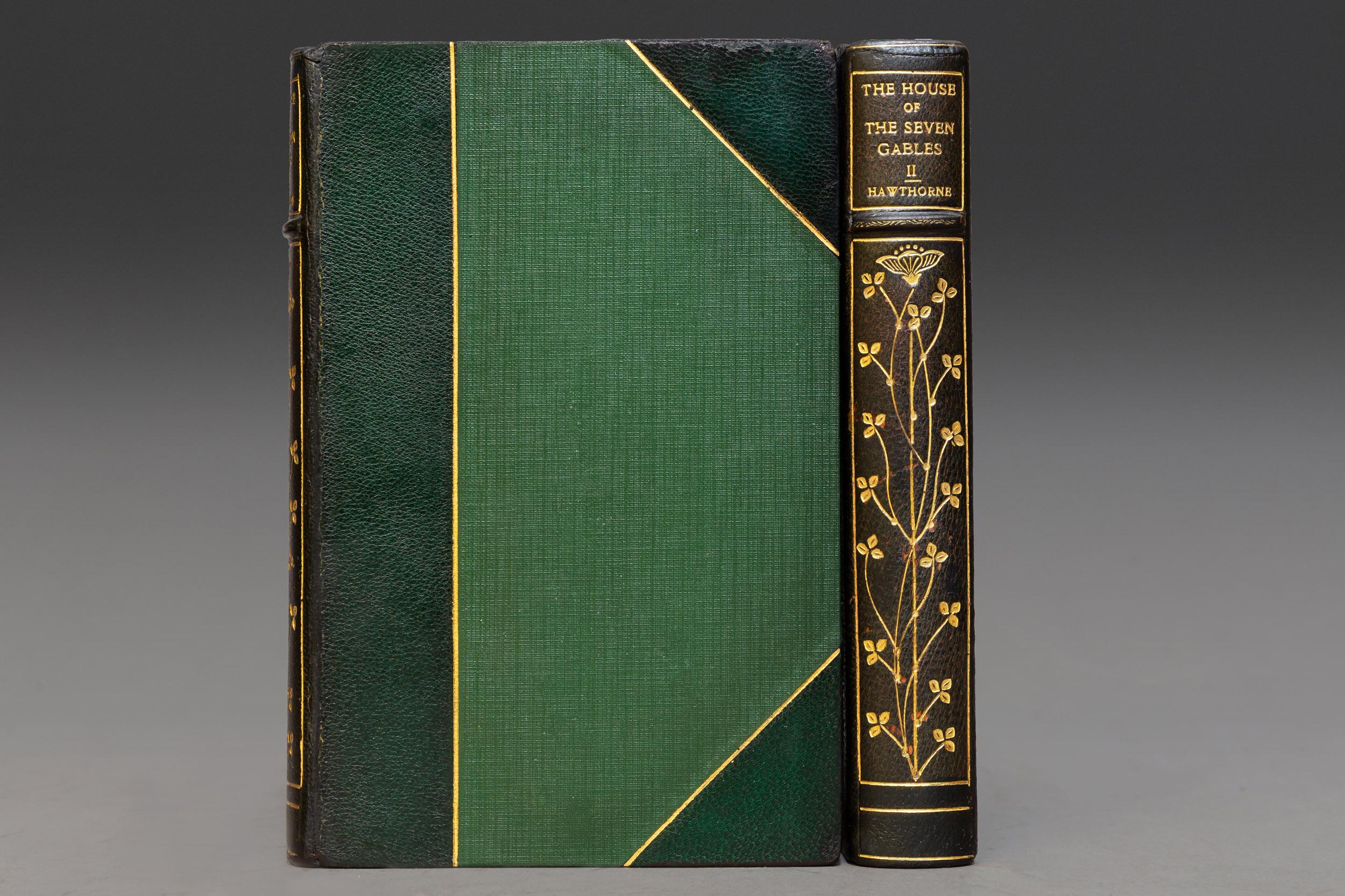2 Volumes. 

With Illustrations by Maude and G. Cowles. Bound in 3/4 green Morocco, cloth boards, top edges gilt, raised Bands, gilt panels, marbled endpapers. Published: Boston: Houghton Mifflin & Co. 1899 

Measures: H 8”, D 5 1/4”, W 1 1/4”.