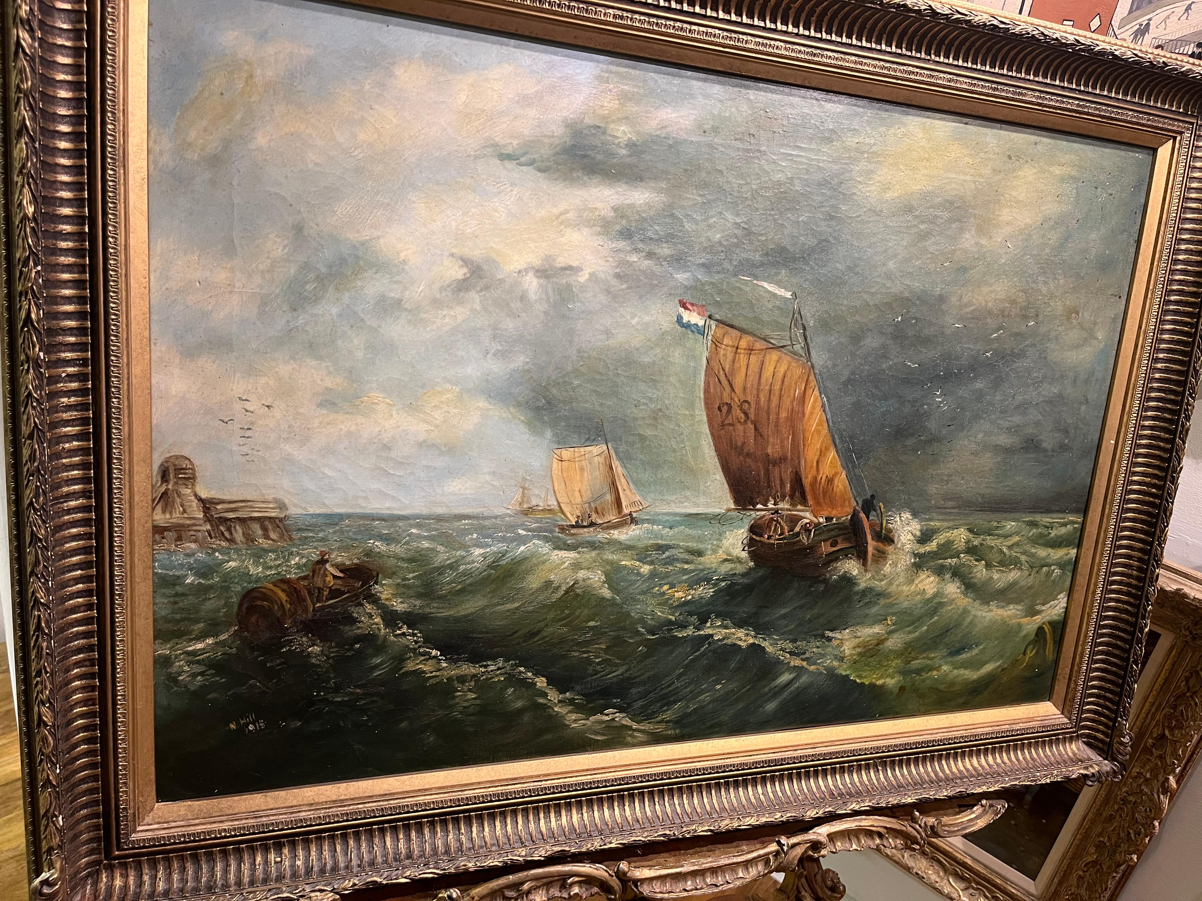 GRAN MAESTRO Atribuido a Nathaniel Hill 1861 -1934 PINTURA AL ÓLEO MARCO DE ORO 18
