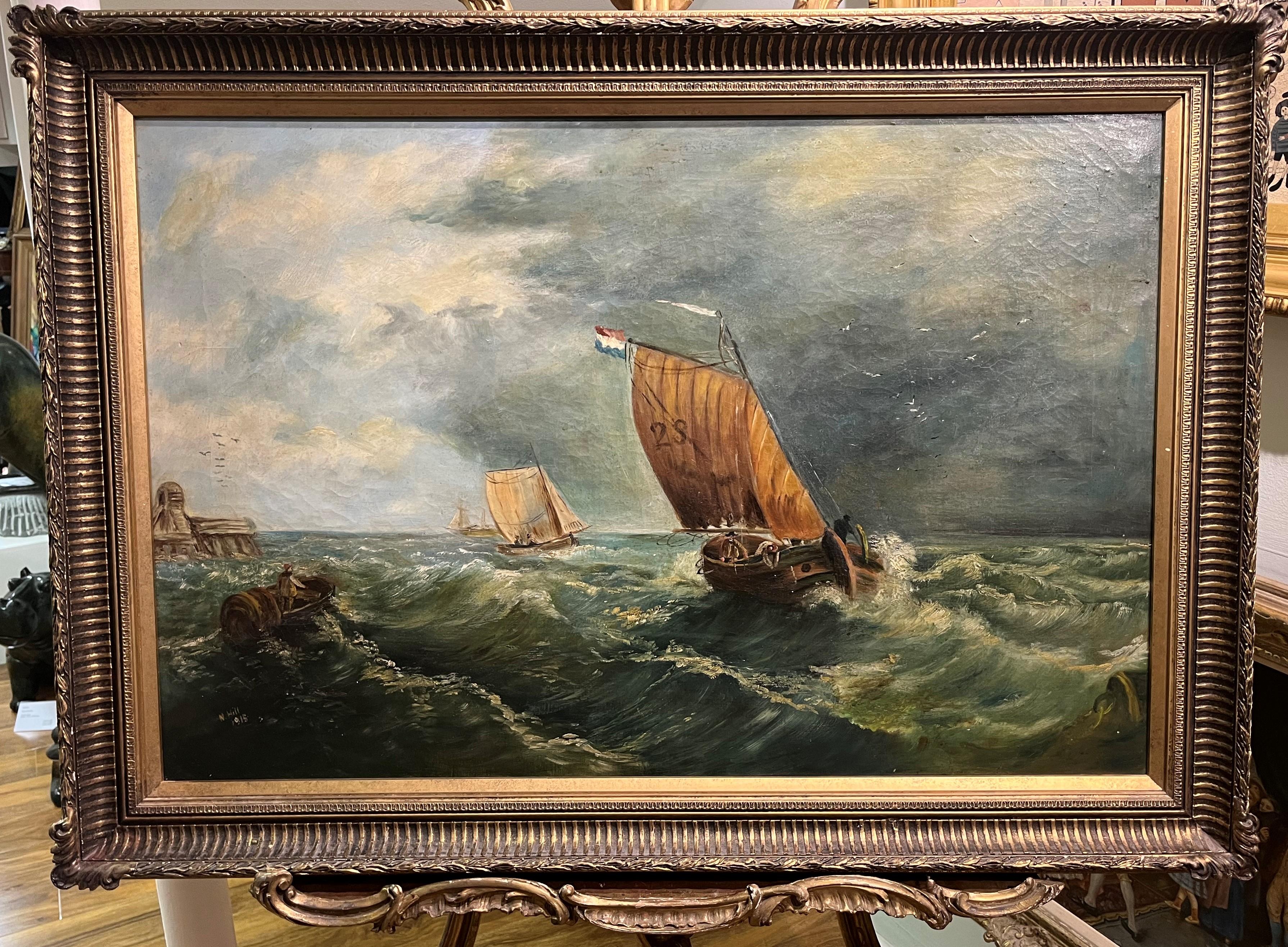 GRAN MAESTRO Atribuido a Nathaniel Hill 1861 -1934 PINTURA AL ÓLEO MARCO DE ORO 2