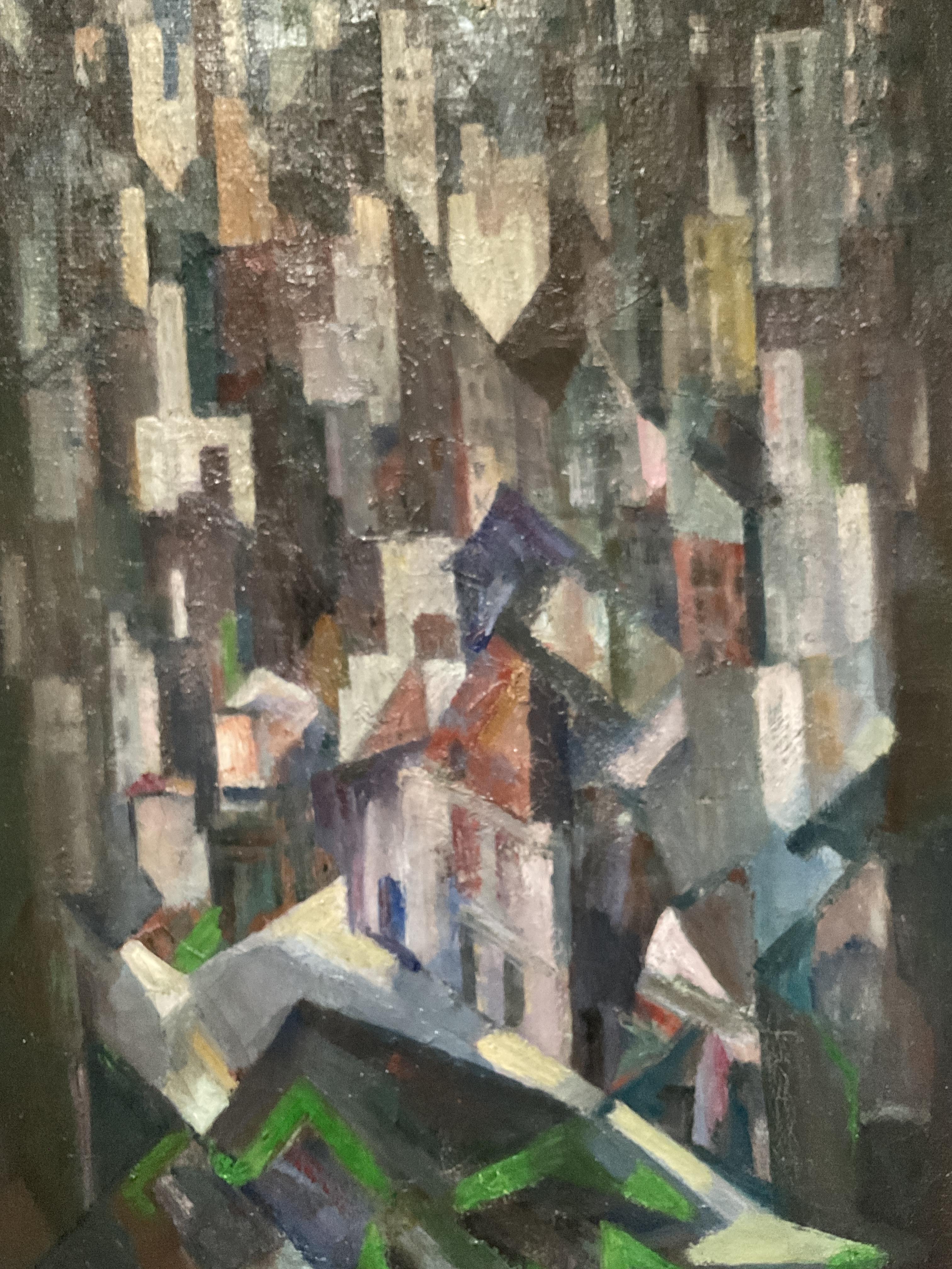 Peinture à l'huile cubiste vintage de New York (Manhattan) par Nathaniel Hoffman, 1962 1