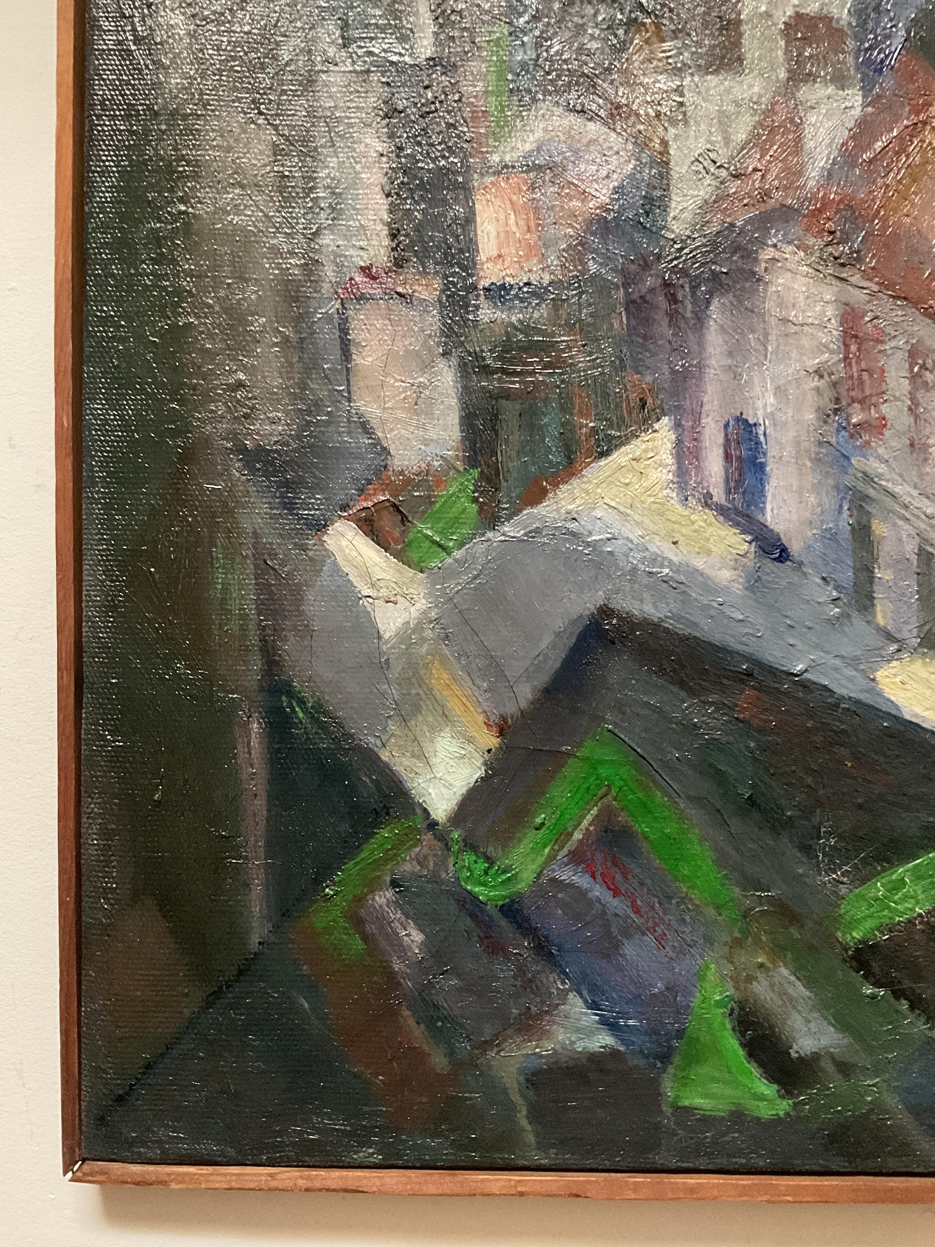 Peinture à l'huile cubiste vintage de New York (Manhattan) par Nathaniel Hoffman, 1962 7