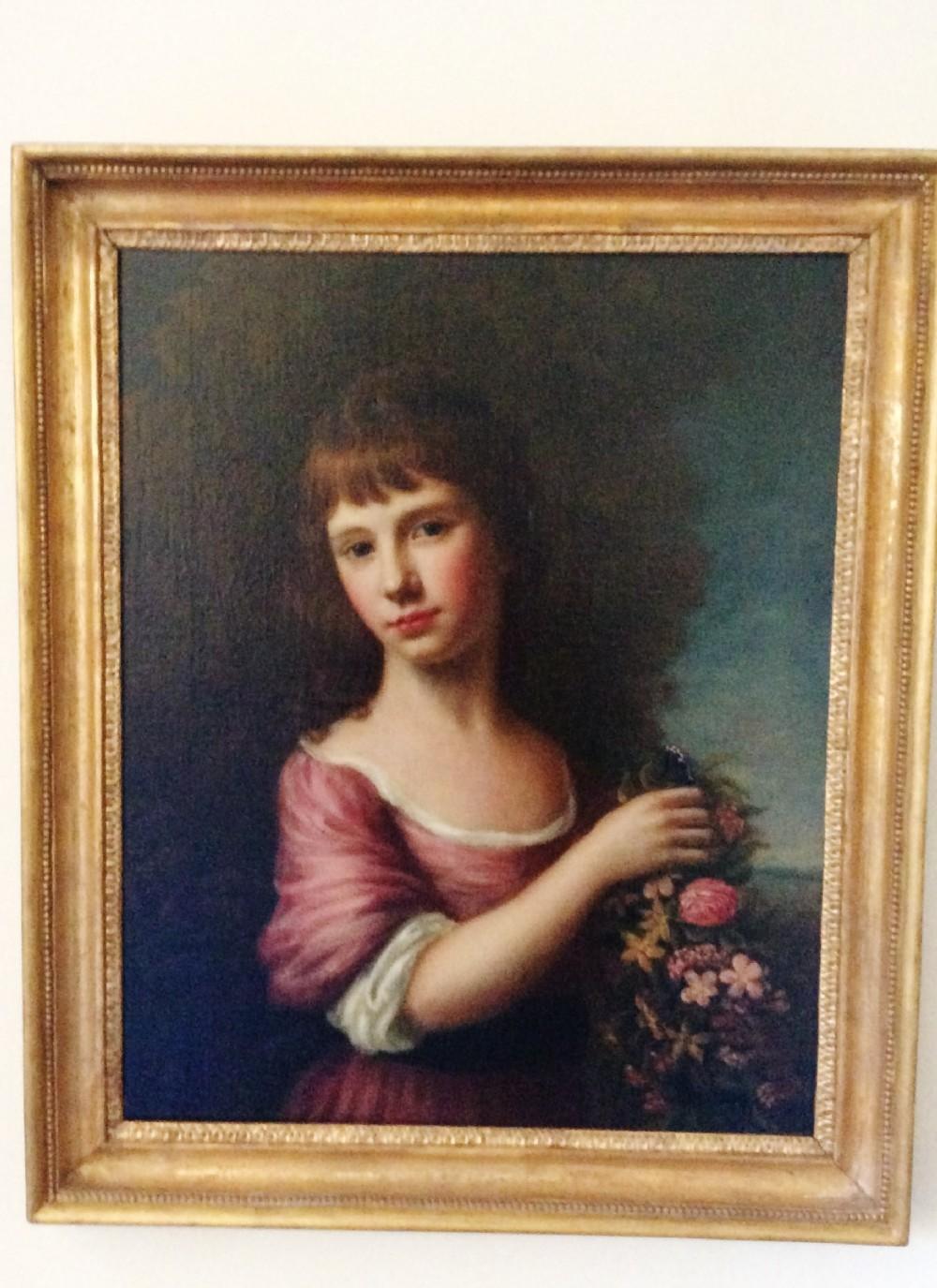 I have great pleasure in offering for sale this  beautiful  portrait, by Nathaniel Hone, the elder. 18th century. The painting is of  Ann Anderson, wife of Alexander Balmanno. She is  dressed  as 'Flora' , the roman goddess of spring.
Wearing a rose