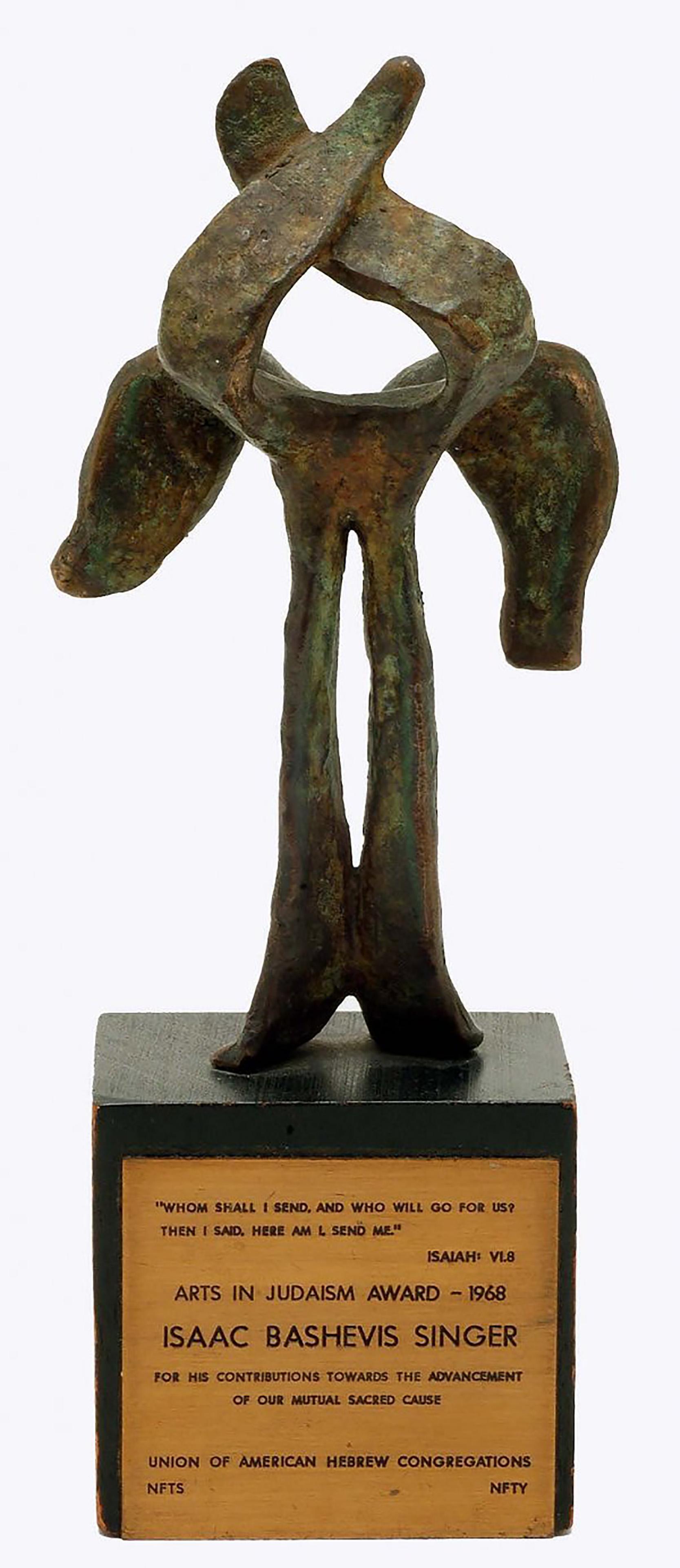 Bronzeskulptur für Isaac Bashevis Singer, Preis für Kunst im Judentum, signiert Judaica – Sculpture von Nathaniel Kaz