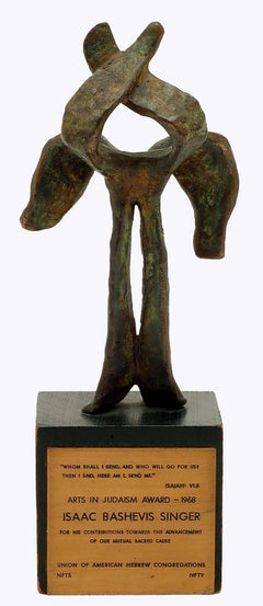 Vintage Bronze Sculpture to Isaac Bashevis Singer, Arts in Judaism Award signed Judaica
