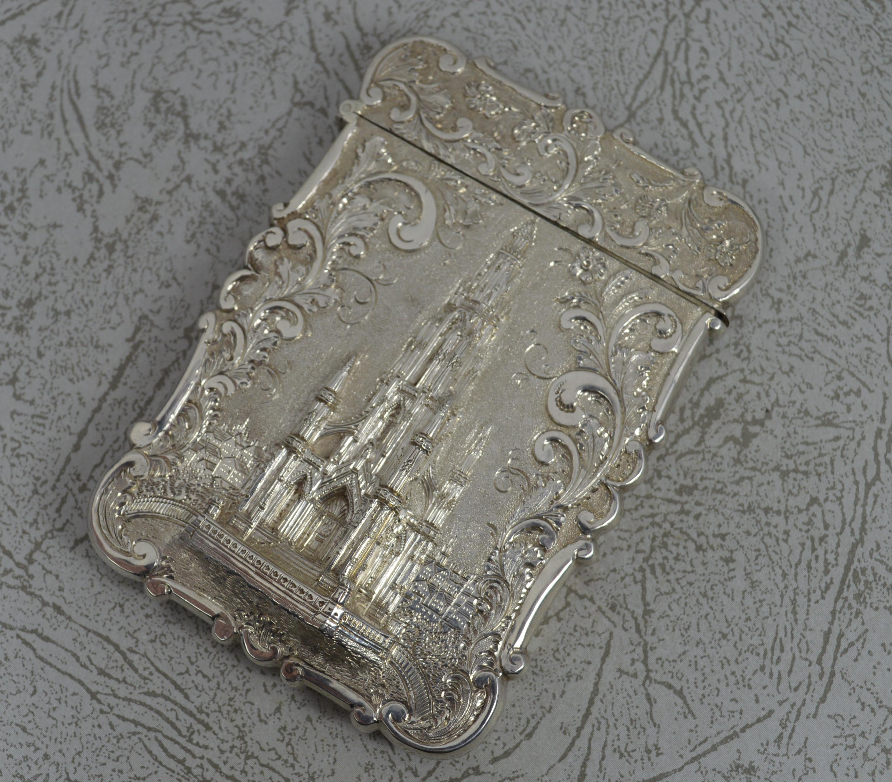 Nathaniel Mills Castle Top viktorianisches Kartenetui aus massivem Silber, The Scott Memorial im Angebot 6