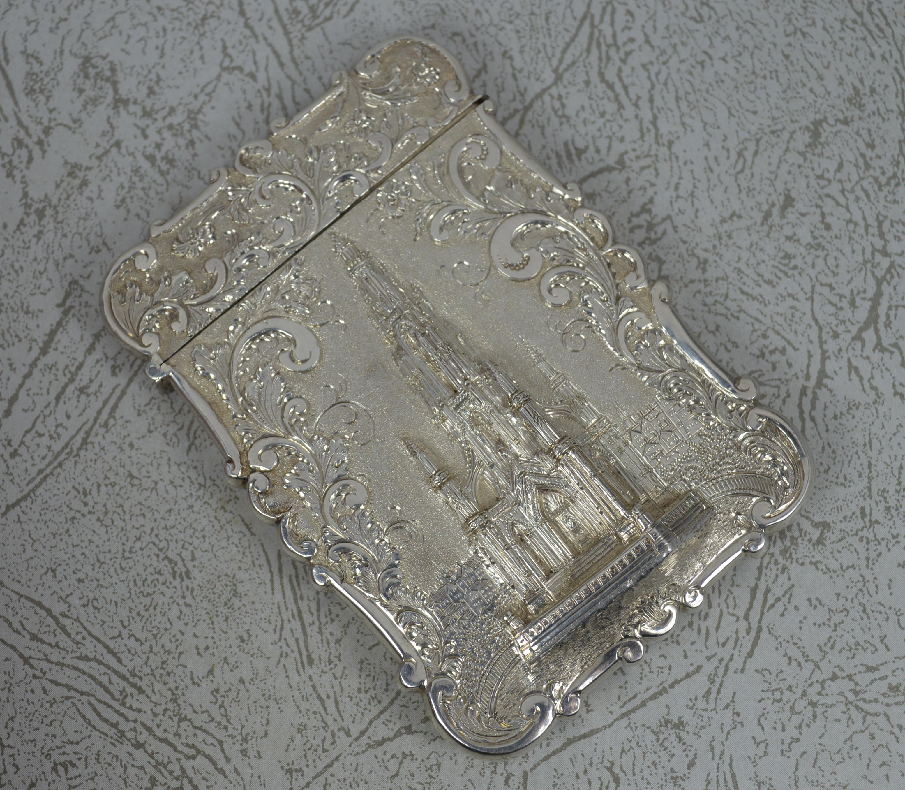 Nathaniel Mills Castle Top viktorianisches Kartenetui aus massivem Silber, The Scott Memorial im Angebot 7
