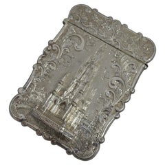 Nathaniel Mills Castle Top viktorianisches Kartenetui aus massivem Silber, The Scott Memorial