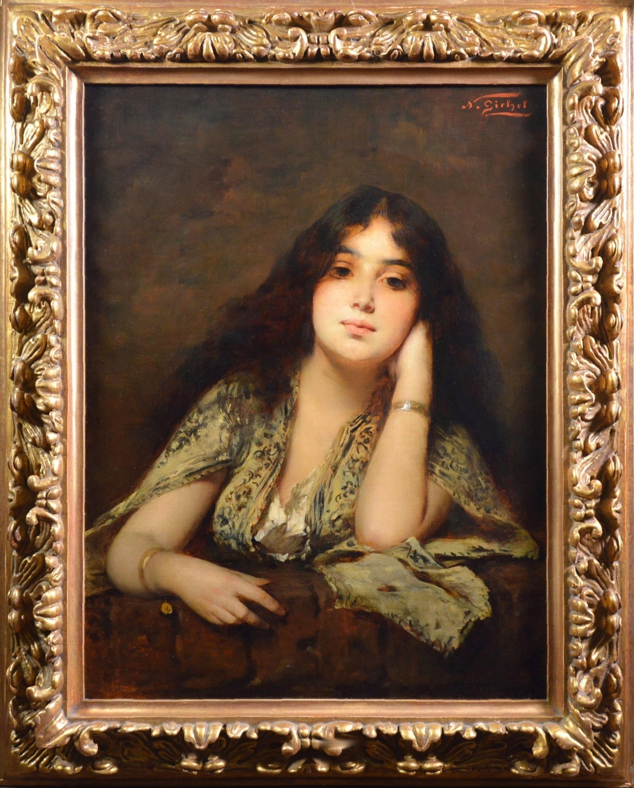 Ragazza montenegrina - dipinto a olio del XIX secolo Ritratto di bellezza orientalista - Painting di Nathaniel Sichel