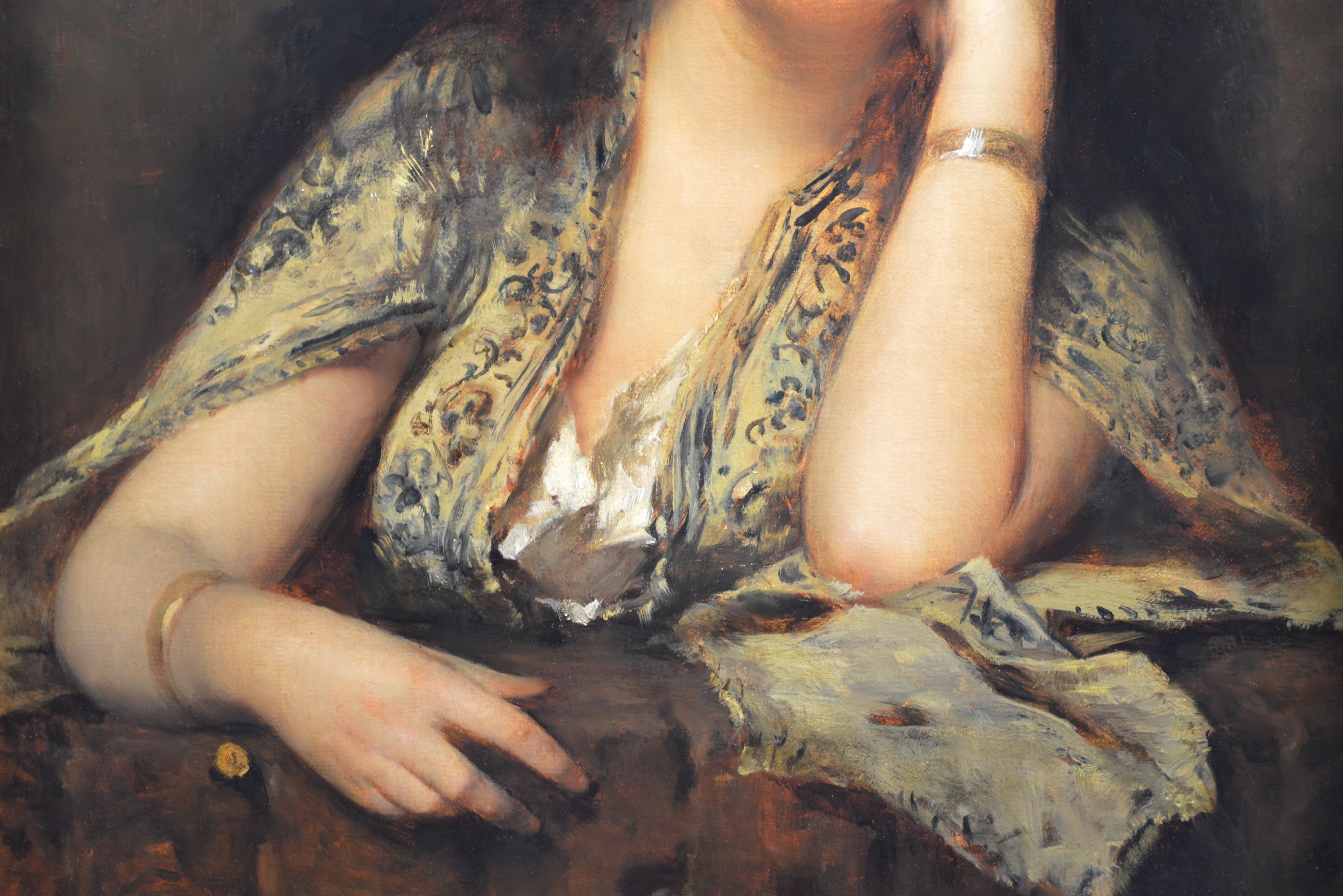 Bellezza orientalista - Grande dipinto a olio ritratto del XIX secolo Ragazza montenegrina - Painting Realismo di Nathaniel Sichel