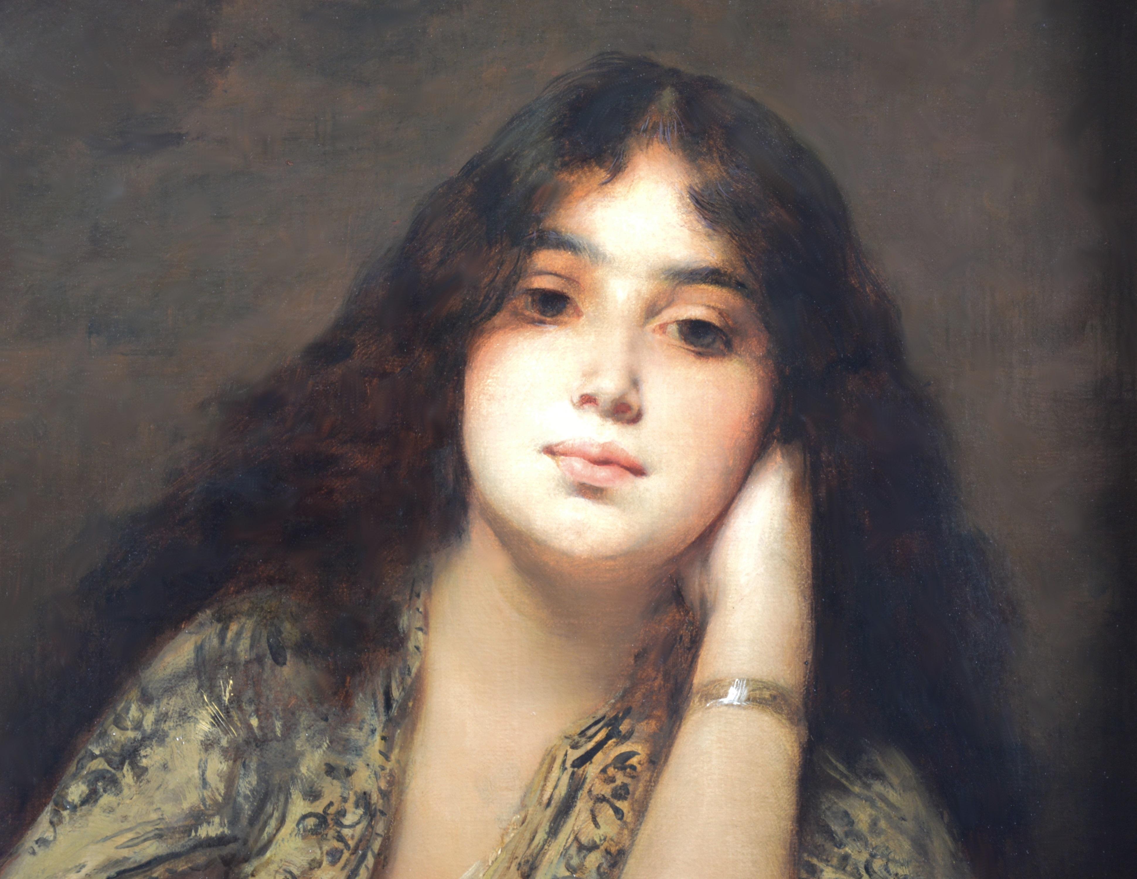 Bellezza orientalista - Grande dipinto a olio ritratto del XIX secolo Ragazza montenegrina 1