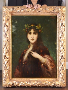 Antique The Enchantress - 19th Century Belle Epoque Portrait  Oil Painting French Beauty