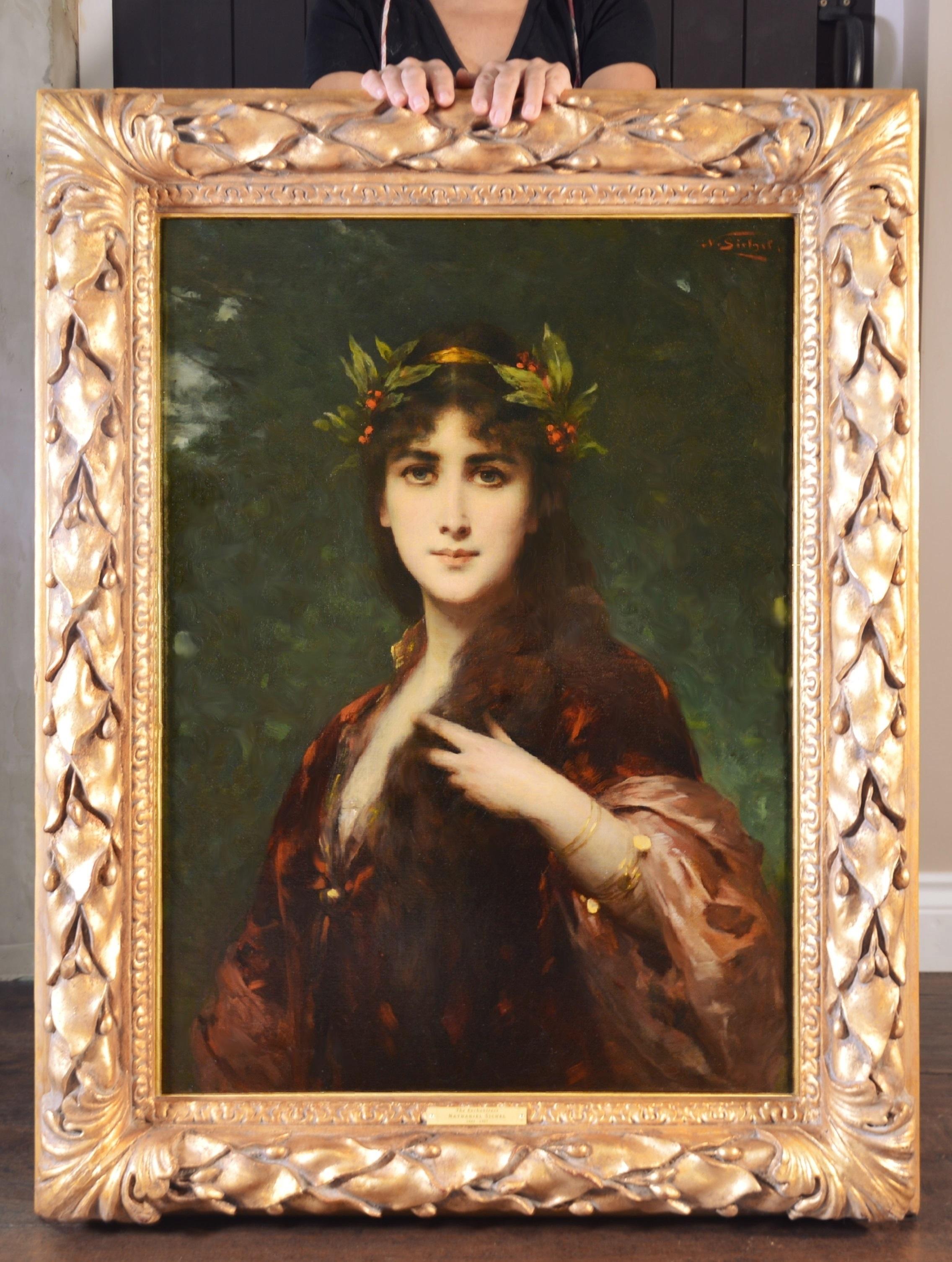 L'Incantatrice - Pittura a olio del XIX secolo French Belle Epoque Ritratto di bellezza - Painting di Nathaniel Sichel