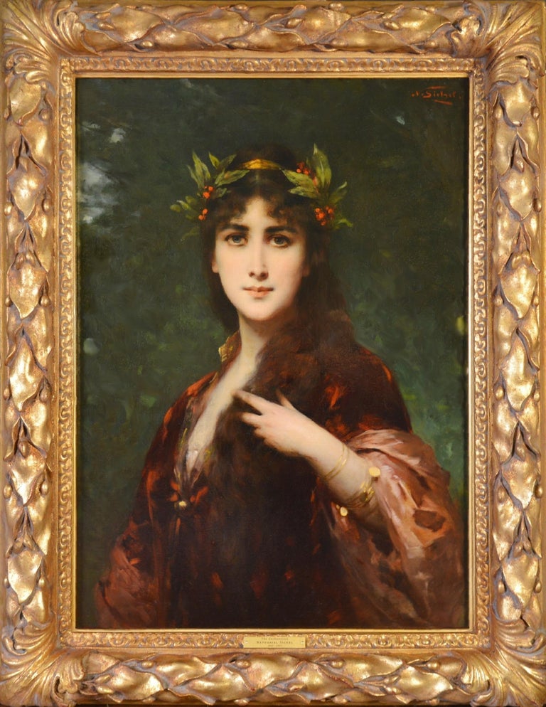 The Enchantress - Large 19th Century French Belle Epoque Portrait Oil Painting  - Brown Portrait Painting by Nathaniel Sichel