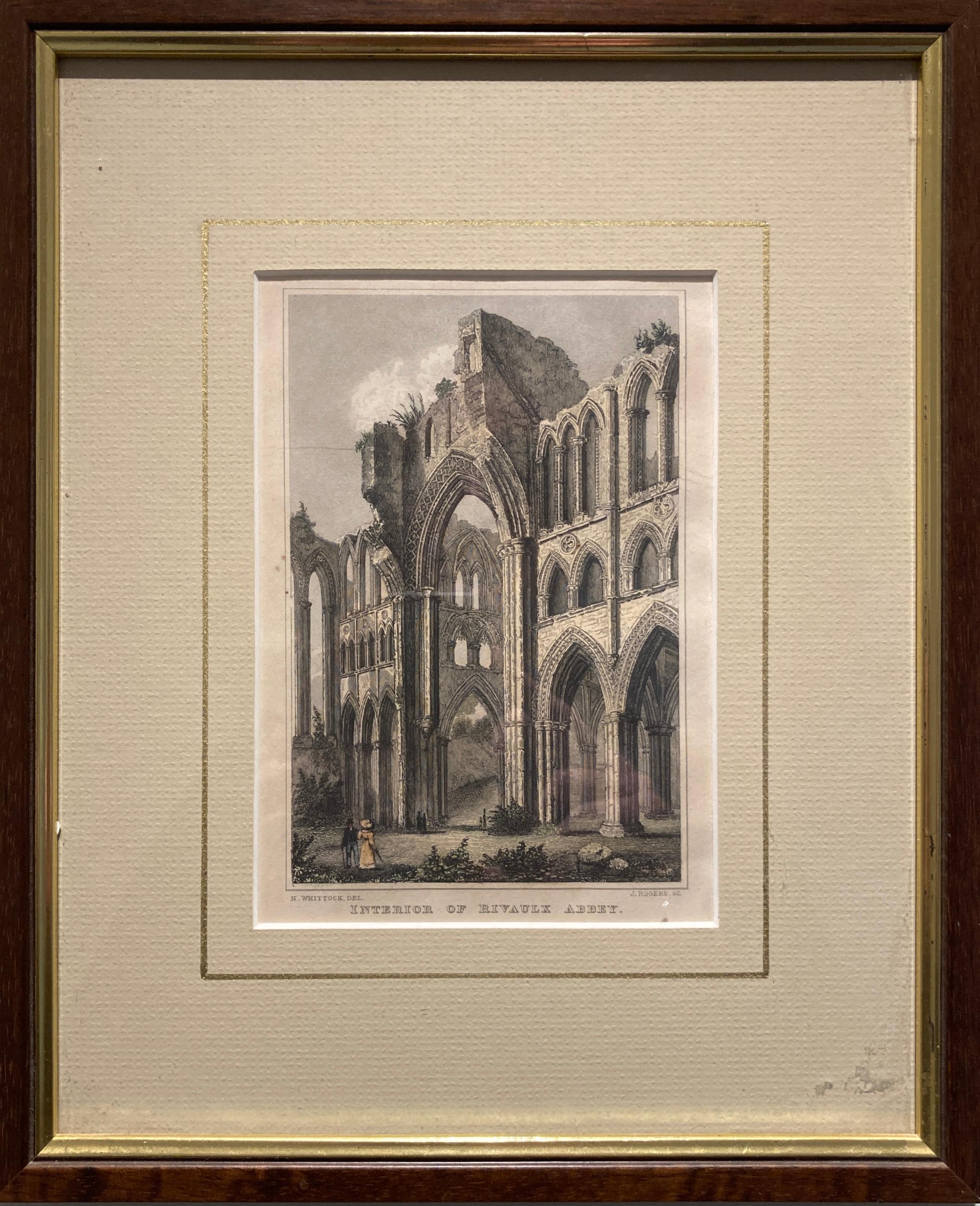 'Interior of Rivaulx Abbey' by Nathaniel Whittock and John Rogers, Antique Print
