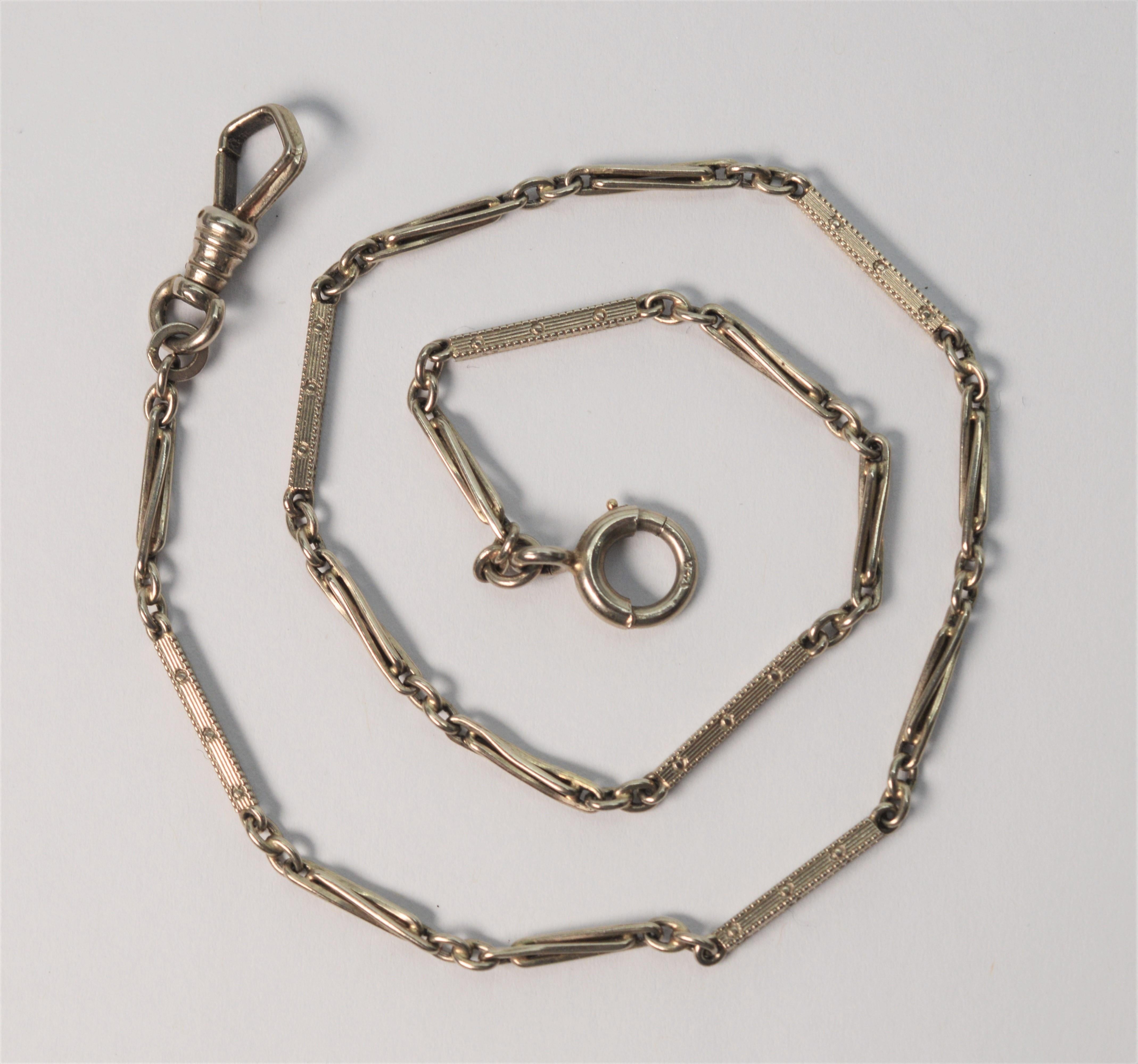 National Chain Antique 14 Karat White Gold Dress Pocket Watch Chain at