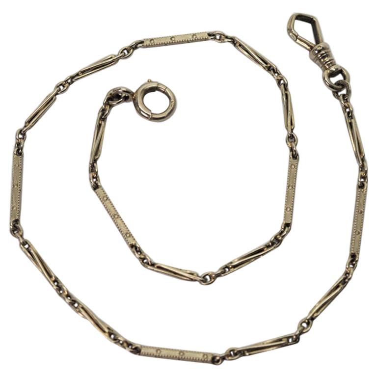 National Chain Antique 14 Karat White Gold Dress Pocket Watch Chain at