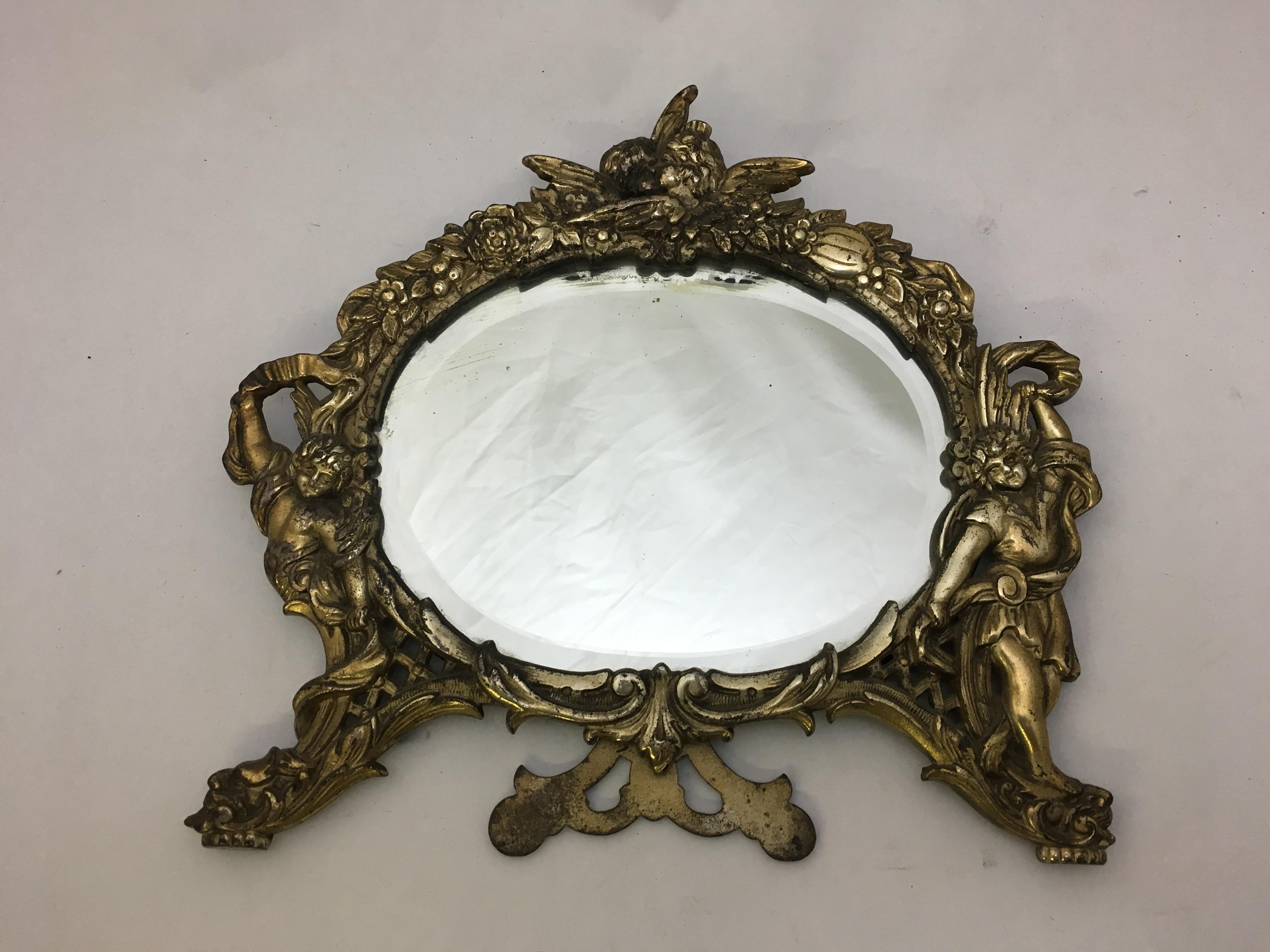 Late Victorian National Bronze and Iron Works Gilded Iron Mirror with Putti