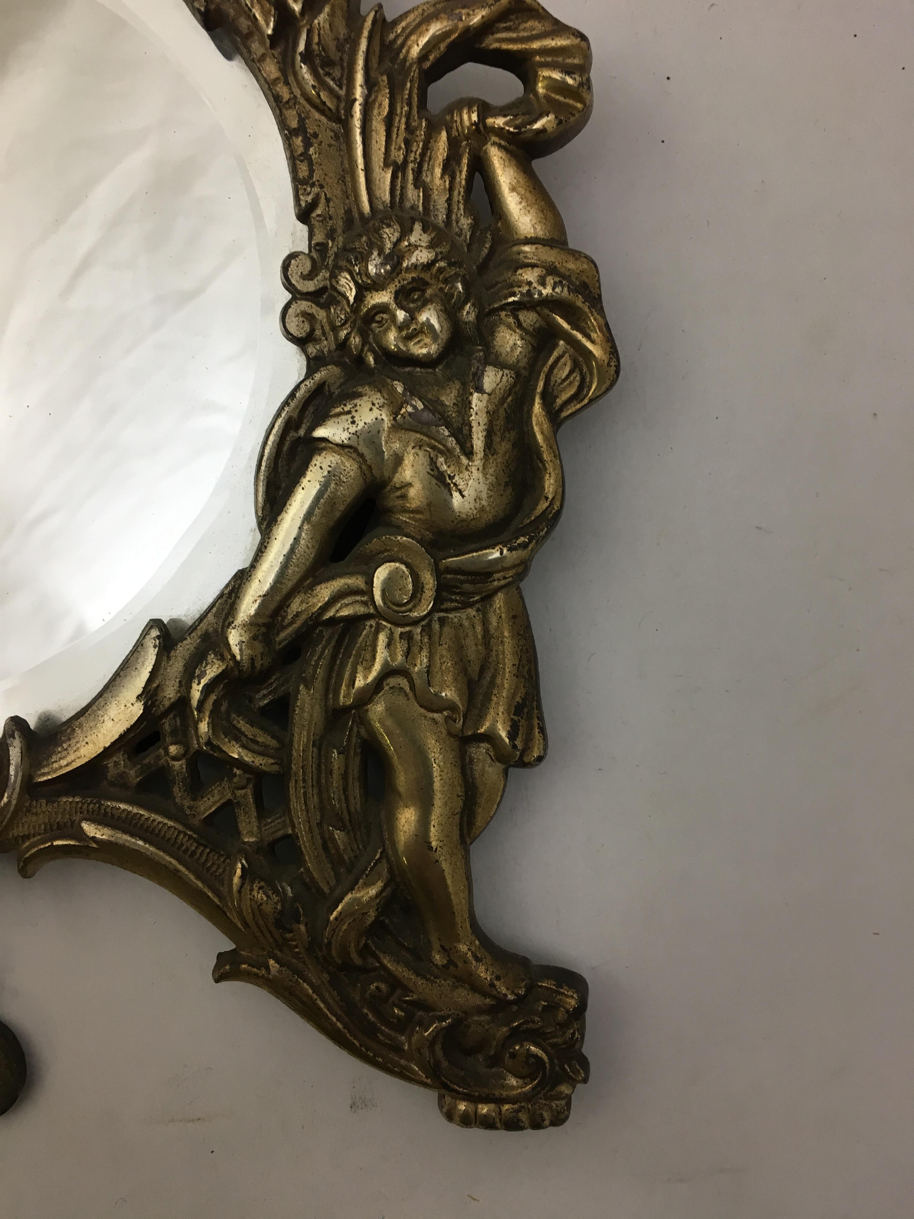 National Bronze and Iron Works Gilded Iron Mirror with Putti In Good Condition In Garnerville, NY