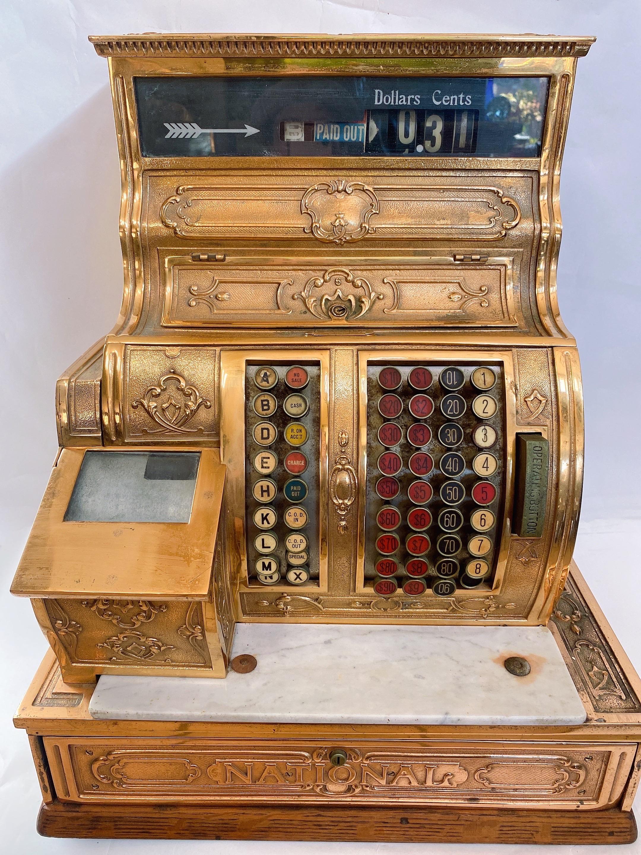 Antique National Cash Register Co. Brass Cash Register, it is a very beautiful cash register, you can't find another better condition than this one. look at more pictures. luck for you.