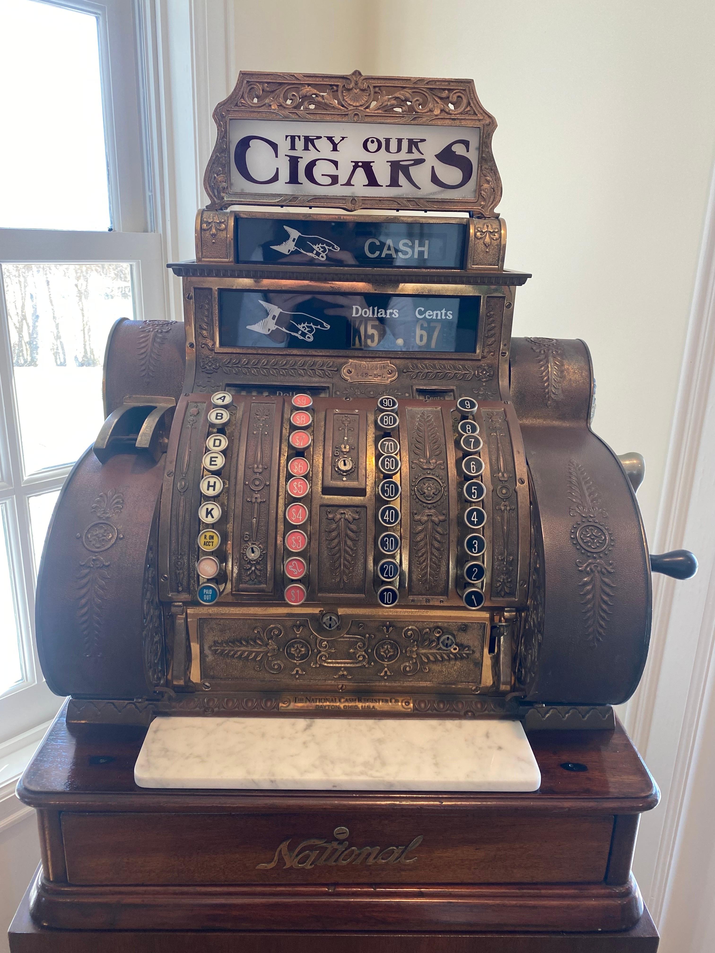 National Cash Register Co. Cash Register aus Messing, Modell 442, frühe 1900er Jahre auf Sockel im Angebot 9
