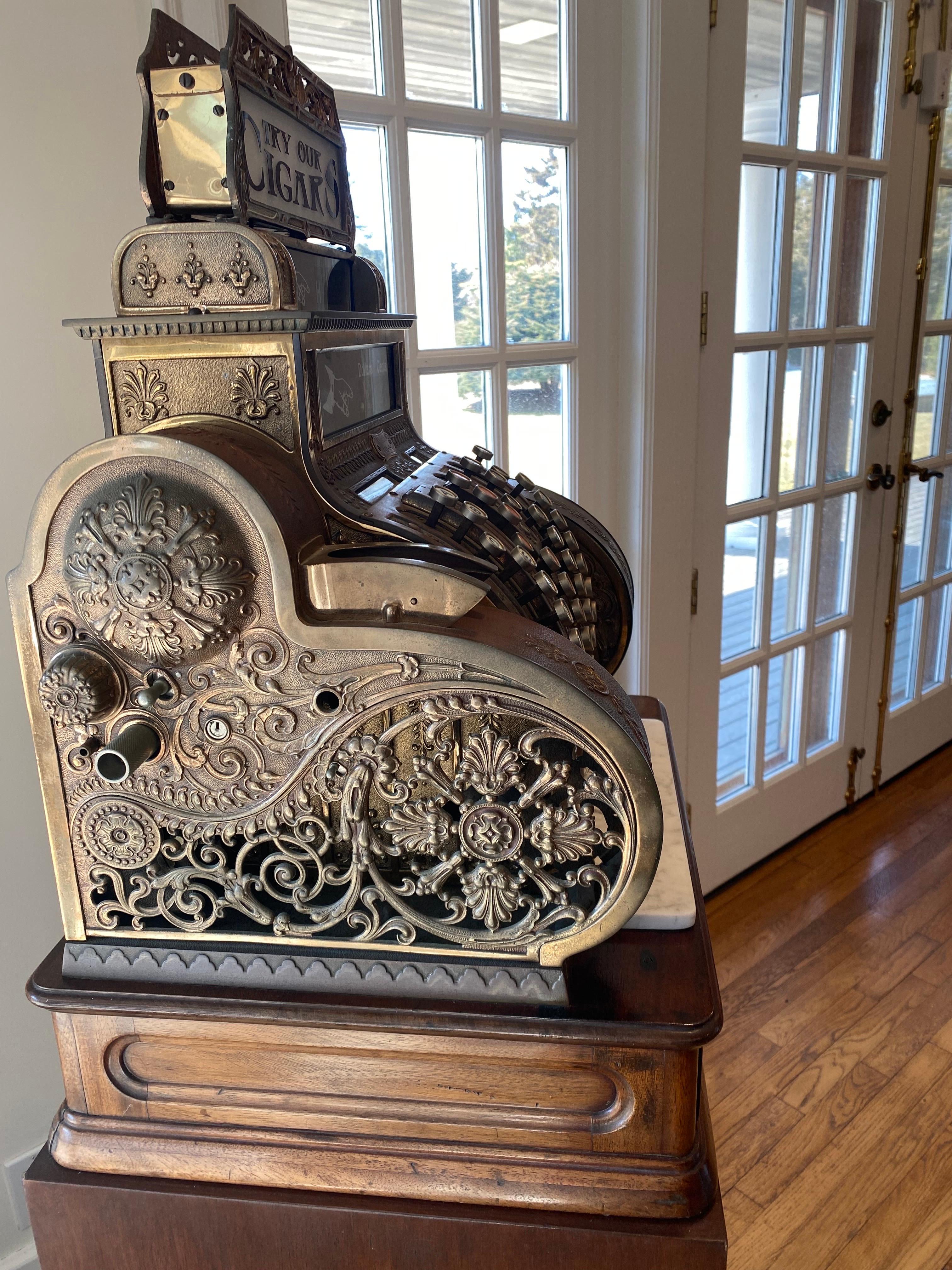 National Cash Register Co. Brass Cash Register, Model 442, Early 1900s on Plinth For Sale 7