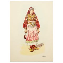 National Dresses of Macedonia Illustrated Drawing in Plate, 1963