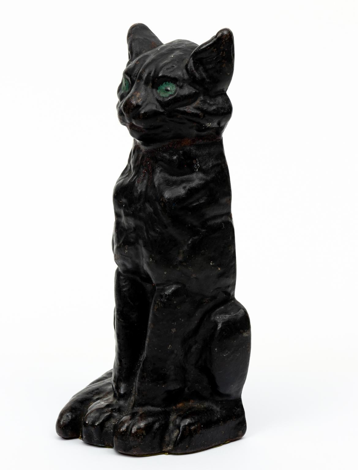 National Foundry Cast Iron 1920s Black Cat Doorstop In Good Condition In Stamford, CT