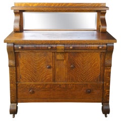 National Furniture Antique Empire Quartersawn Oak Buffet or Sideboard and Mirror