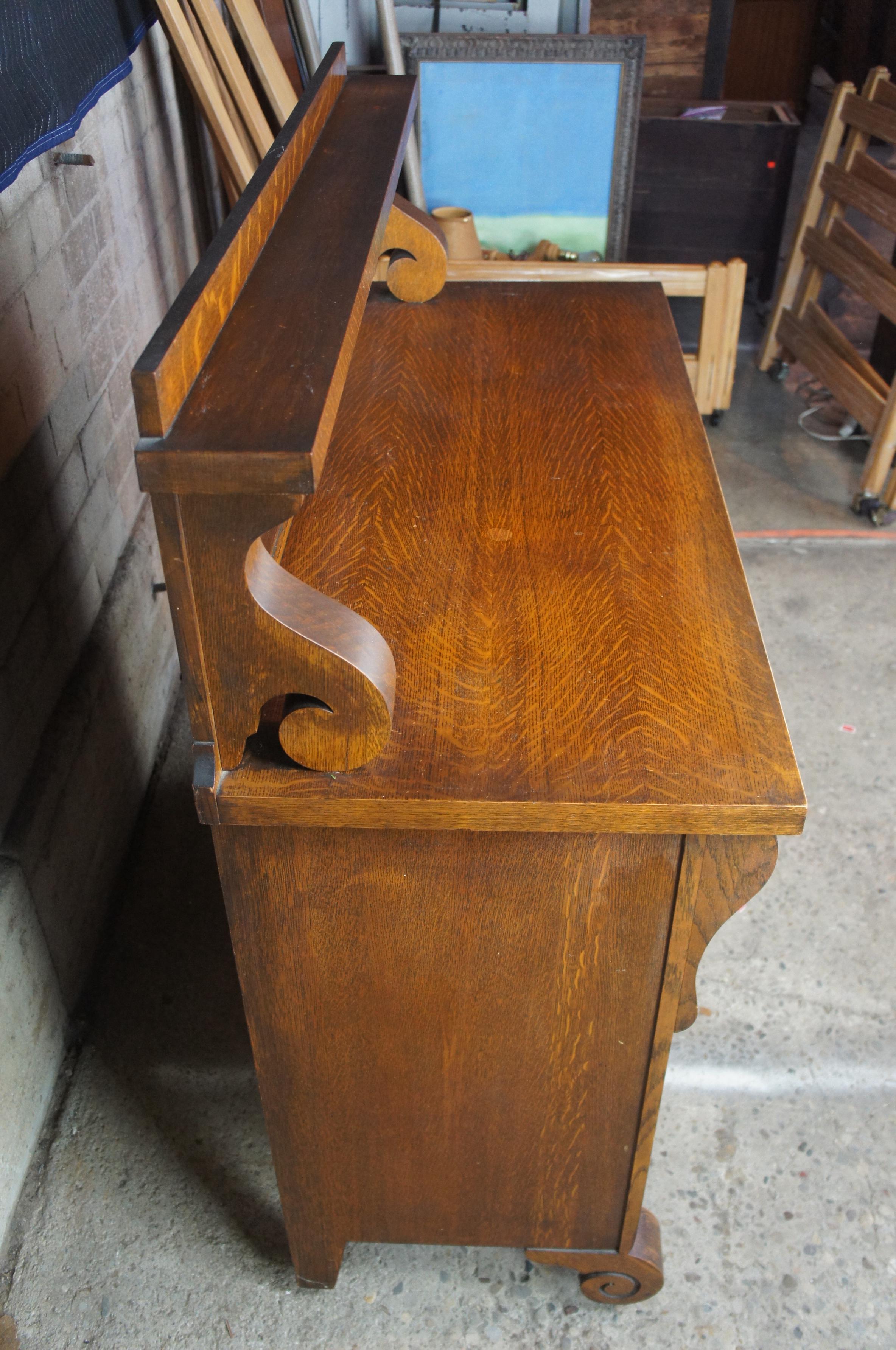 20th Century National Furniture Antique Empire Quartersawn Oak Buffet or Sideboard and Mirror